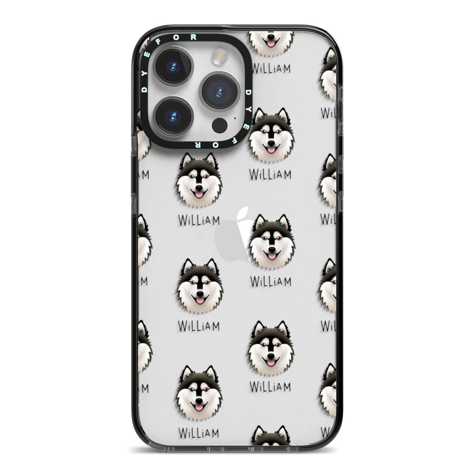Alaskan Klee Kai Icon with Name iPhone 14 Pro Max Black Impact Case on Silver phone