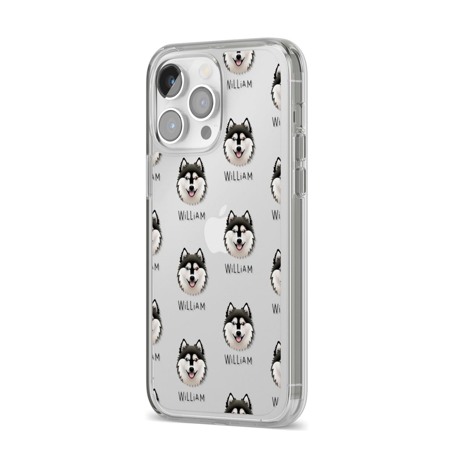 Alaskan Klee Kai Icon with Name iPhone 14 Pro Max Clear Tough Case Silver Angled Image