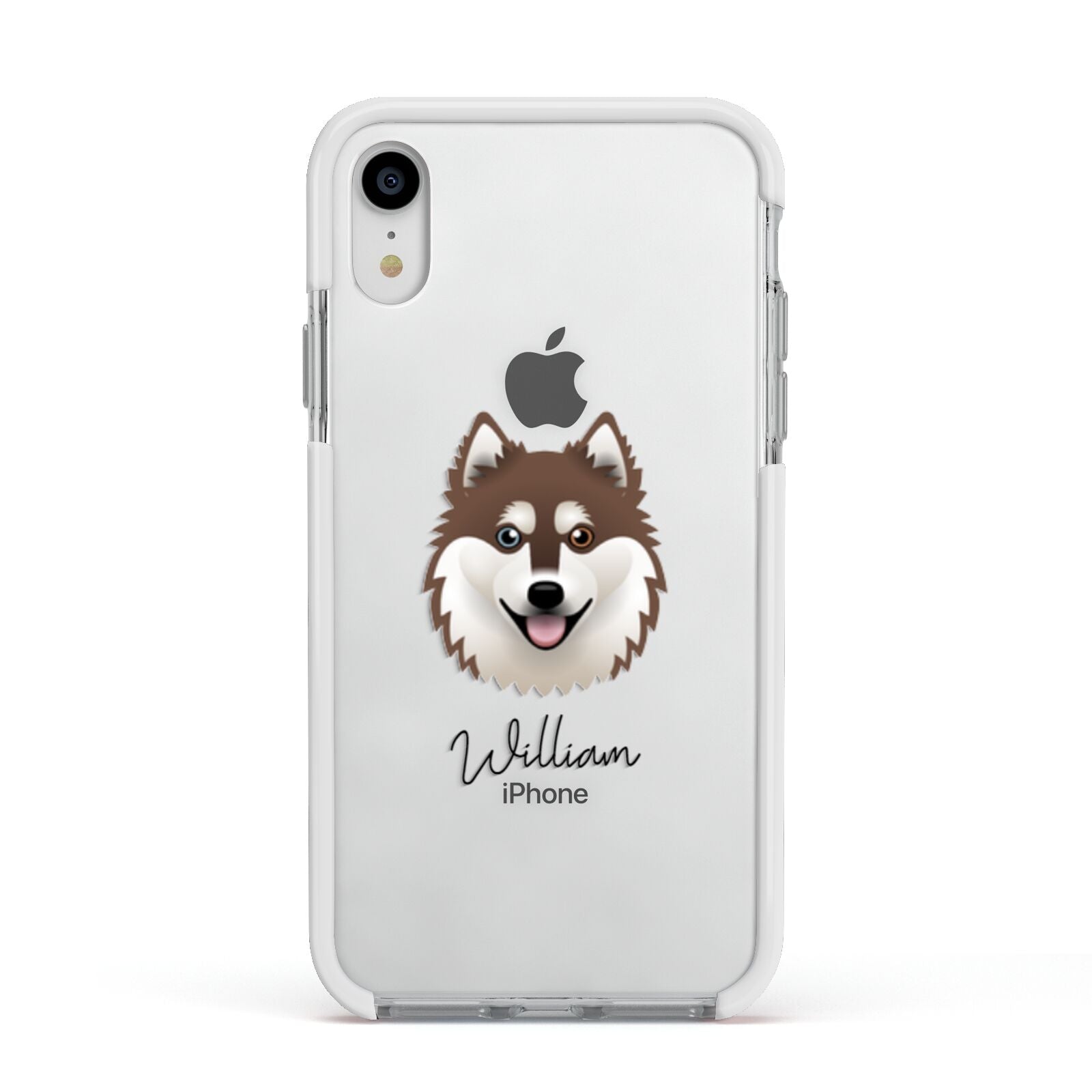 Alaskan Klee Kai Personalised Apple iPhone XR Impact Case White Edge on Silver Phone