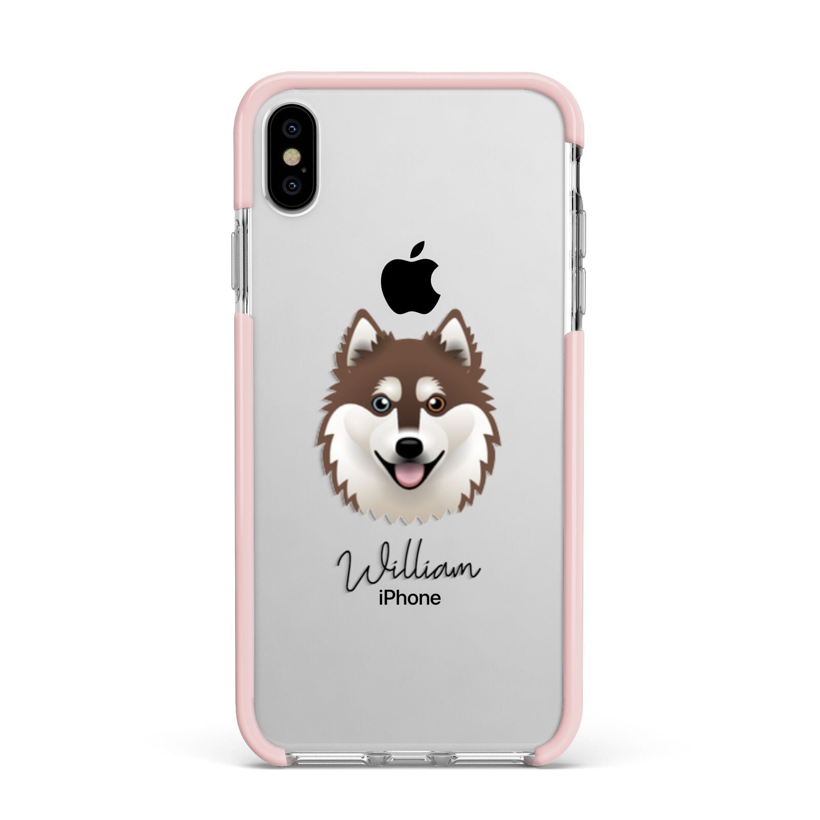 Alaskan Klee Kai Personalised Apple iPhone Xs Max Impact Case Pink Edge on Silver Phone