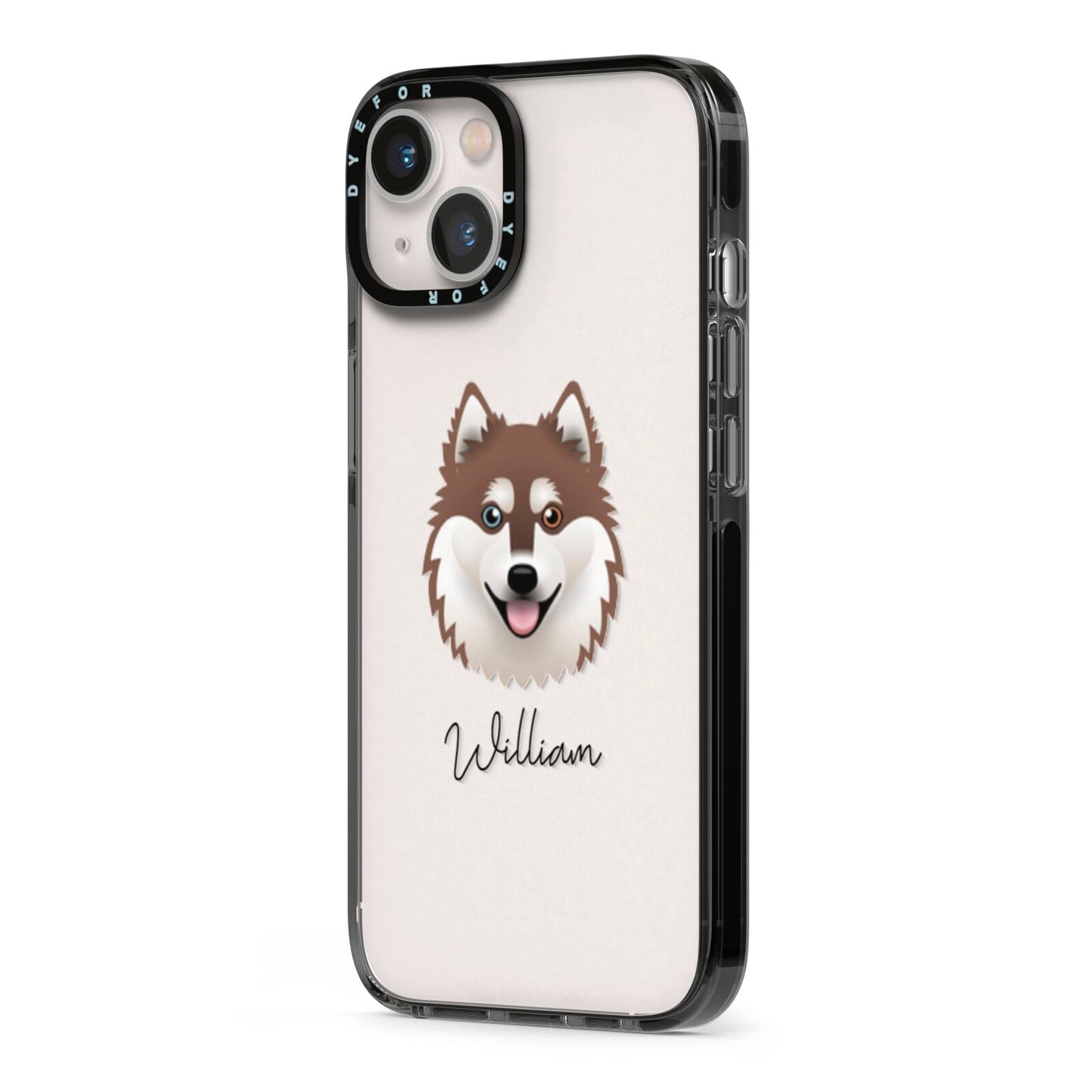 Alaskan Klee Kai Personalised iPhone 13 Black Impact Case Side Angle on Silver phone