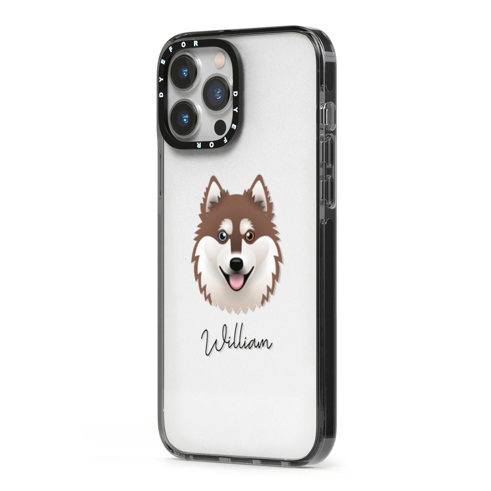Alaskan Klee Kai Personalised iPhone 13 Pro Max Black Impact Case Side Angle on Silver phone