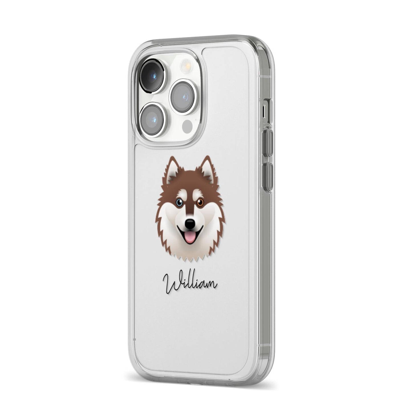 Alaskan Klee Kai Personalised iPhone 14 Pro Clear Tough Case Silver Angled Image