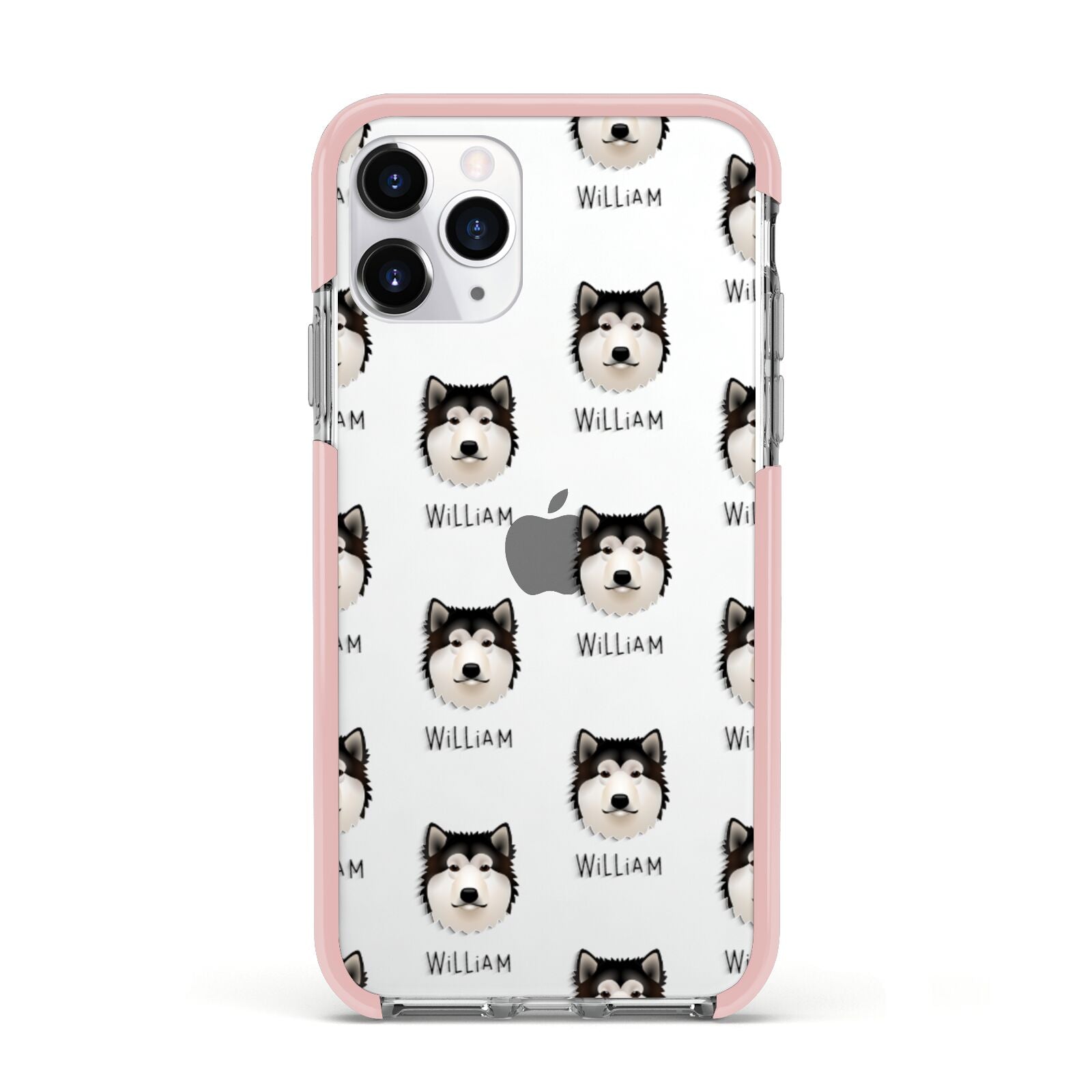Alaskan Malamute Icon with Name Apple iPhone 11 Pro in Silver with Pink Impact Case