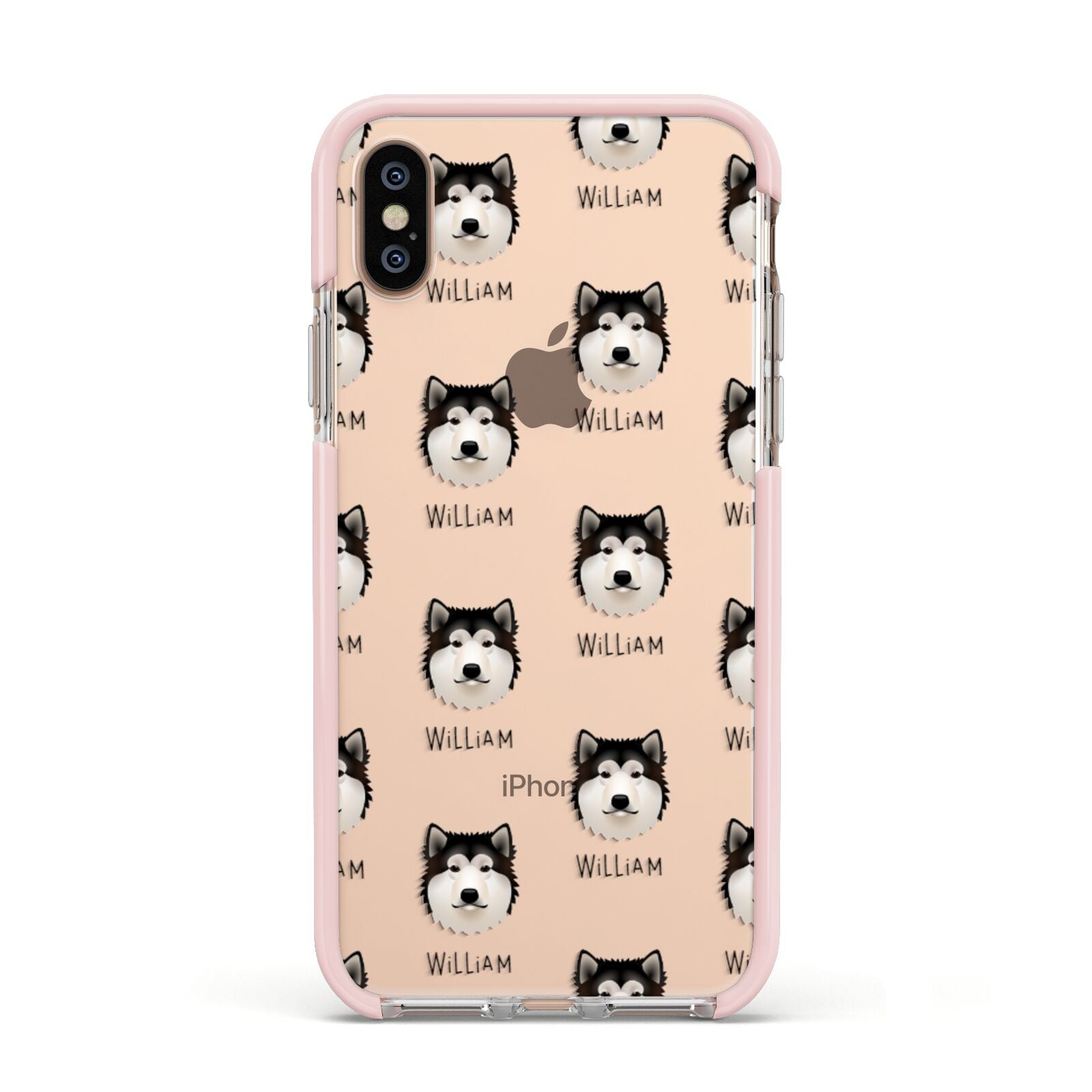 Alaskan Malamute Icon with Name Apple iPhone Xs Impact Case Pink Edge on Gold Phone
