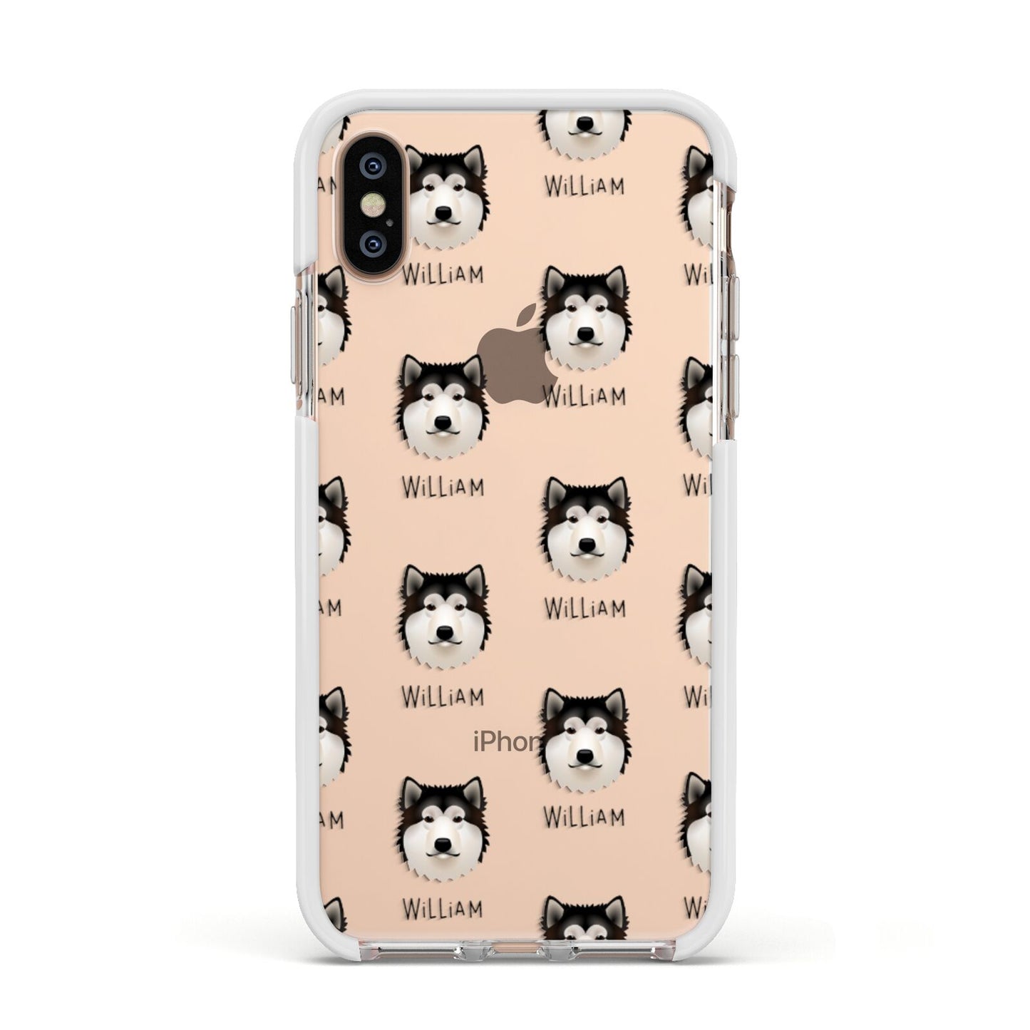 Alaskan Malamute Icon with Name Apple iPhone Xs Impact Case White Edge on Gold Phone