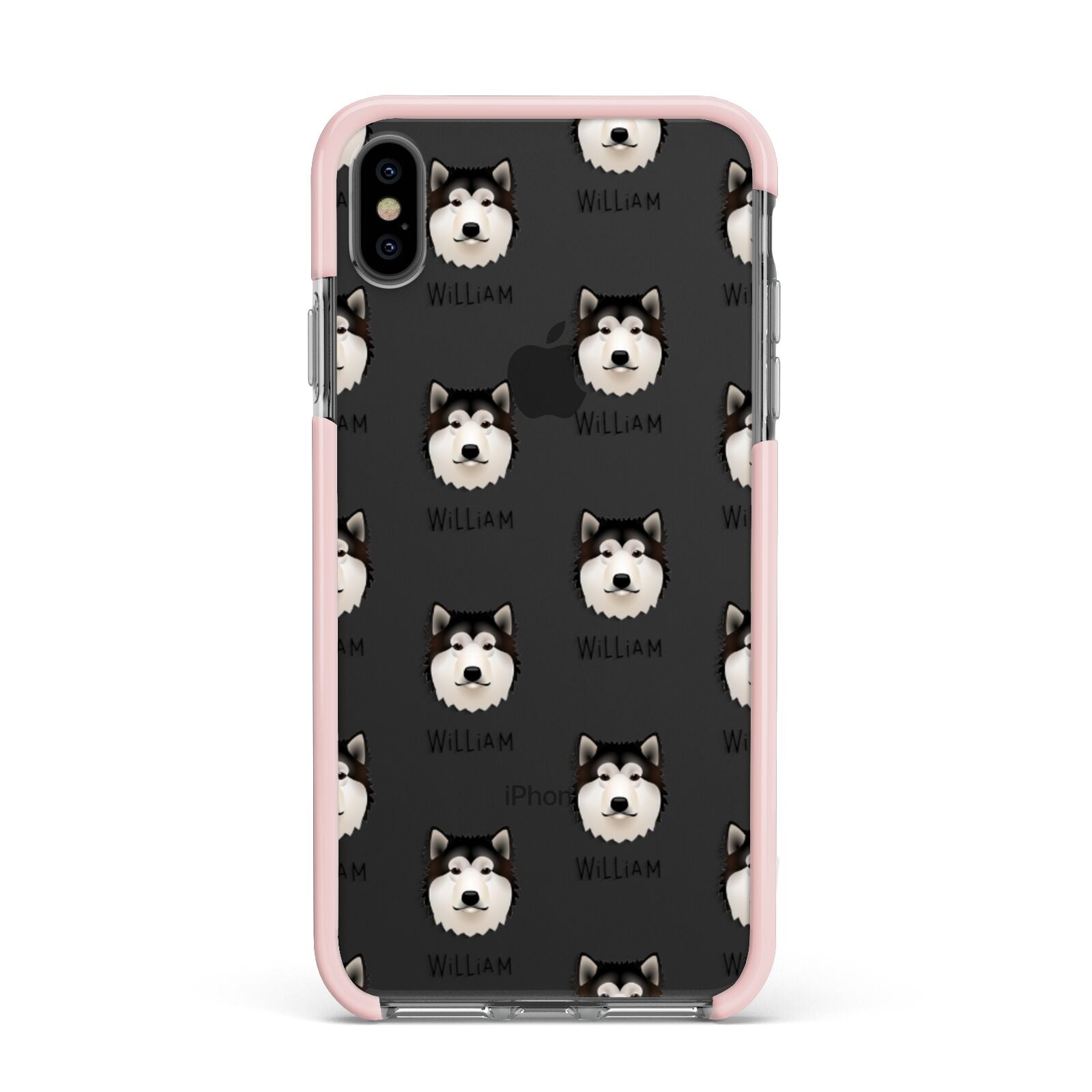 Alaskan Malamute Icon with Name Apple iPhone Xs Max Impact Case Pink Edge on Black Phone