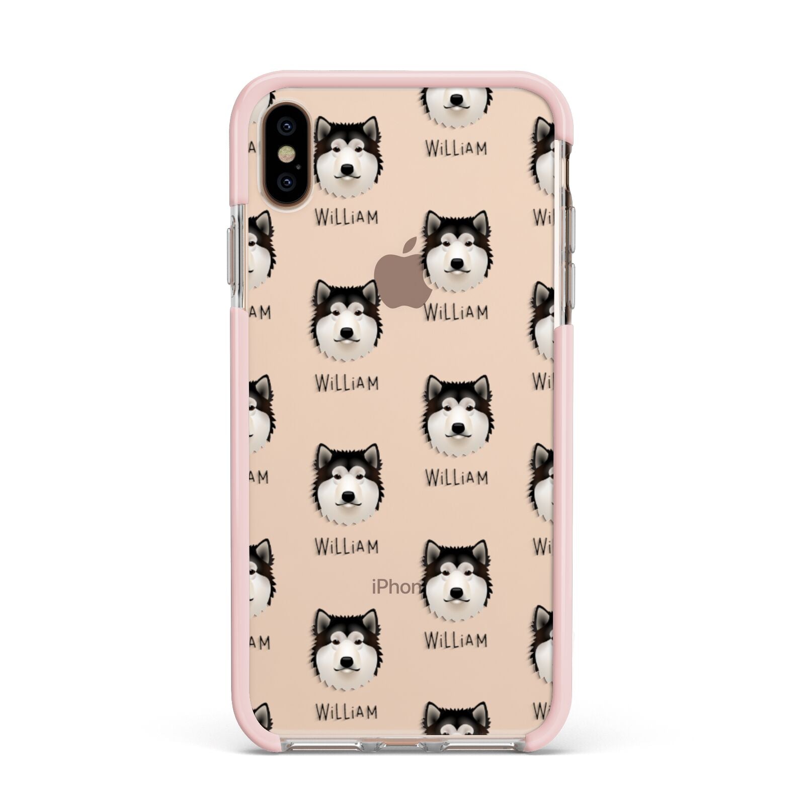 Alaskan Malamute Icon with Name Apple iPhone Xs Max Impact Case Pink Edge on Gold Phone