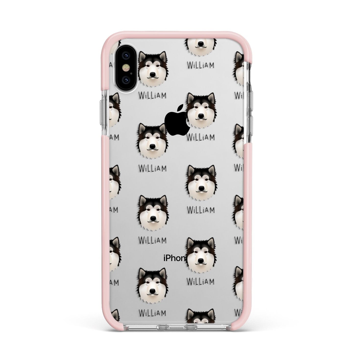 Alaskan Malamute Icon with Name Apple iPhone Xs Max Impact Case Pink Edge on Silver Phone