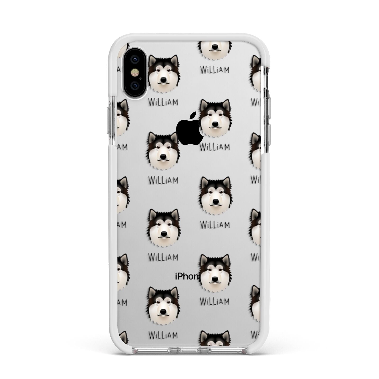 Alaskan Malamute Icon with Name Apple iPhone Xs Max Impact Case White Edge on Silver Phone