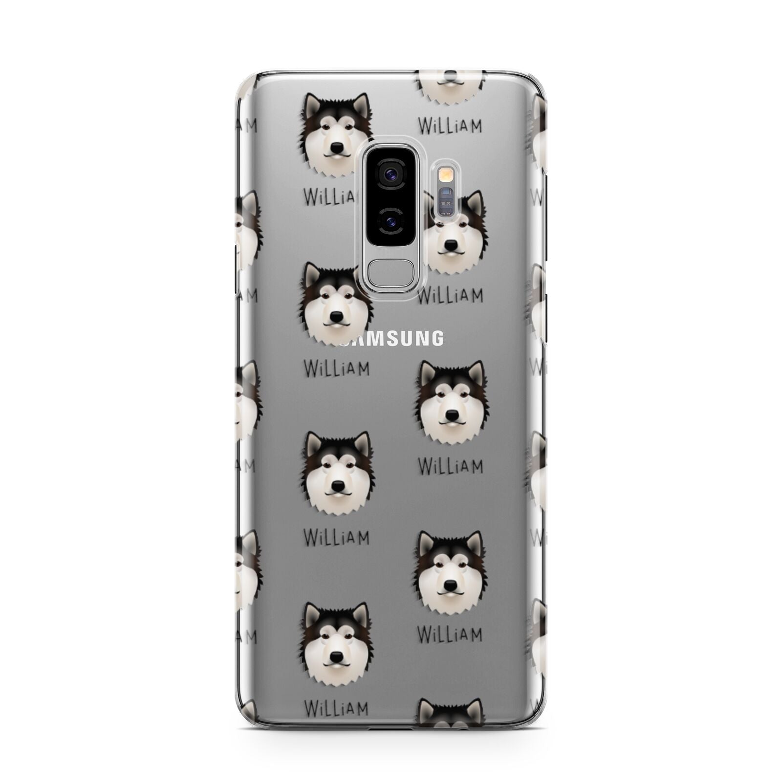 Alaskan Malamute Icon with Name Samsung Galaxy S9 Plus Case on Silver phone
