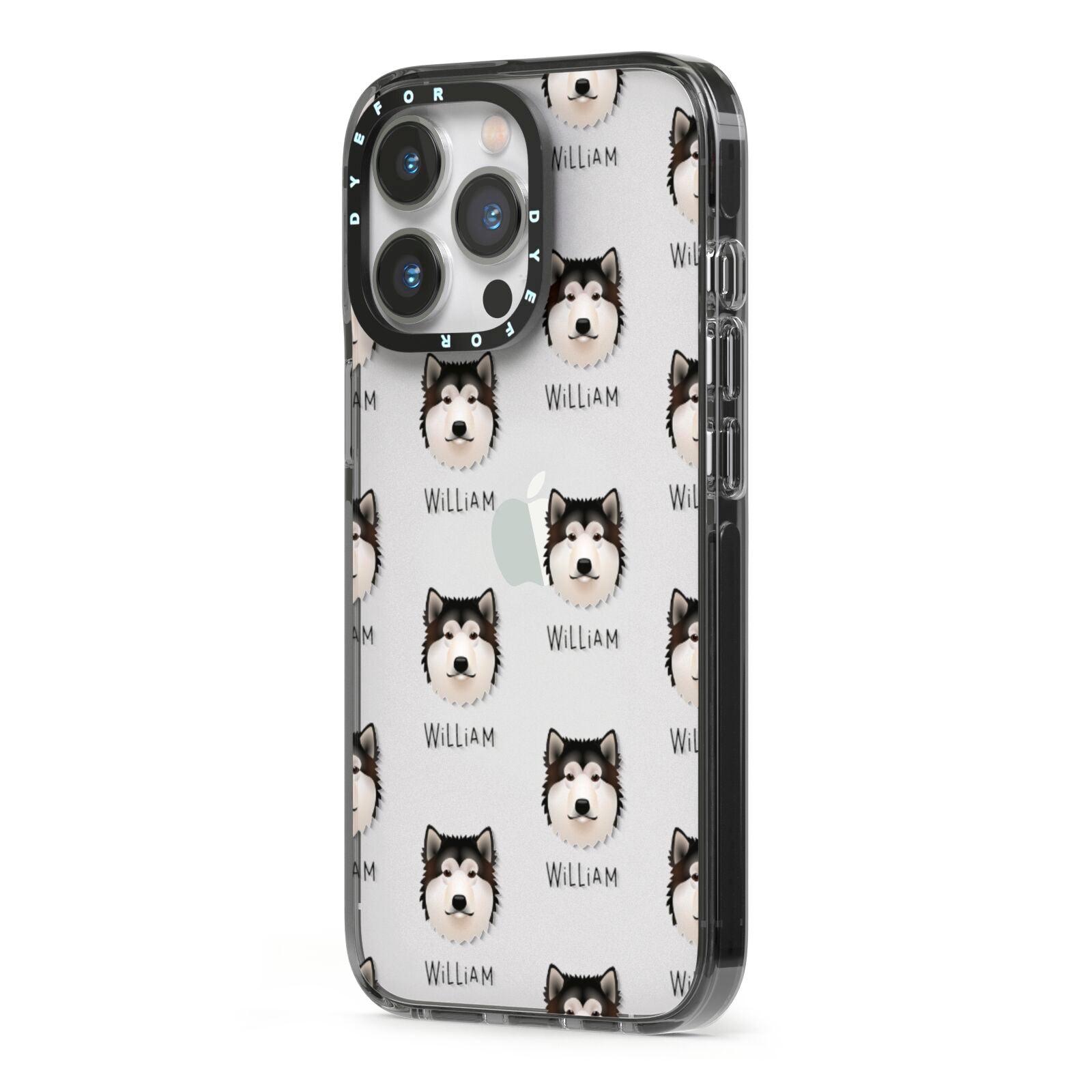 Alaskan Malamute Icon with Name iPhone 13 Pro Black Impact Case Side Angle on Silver phone