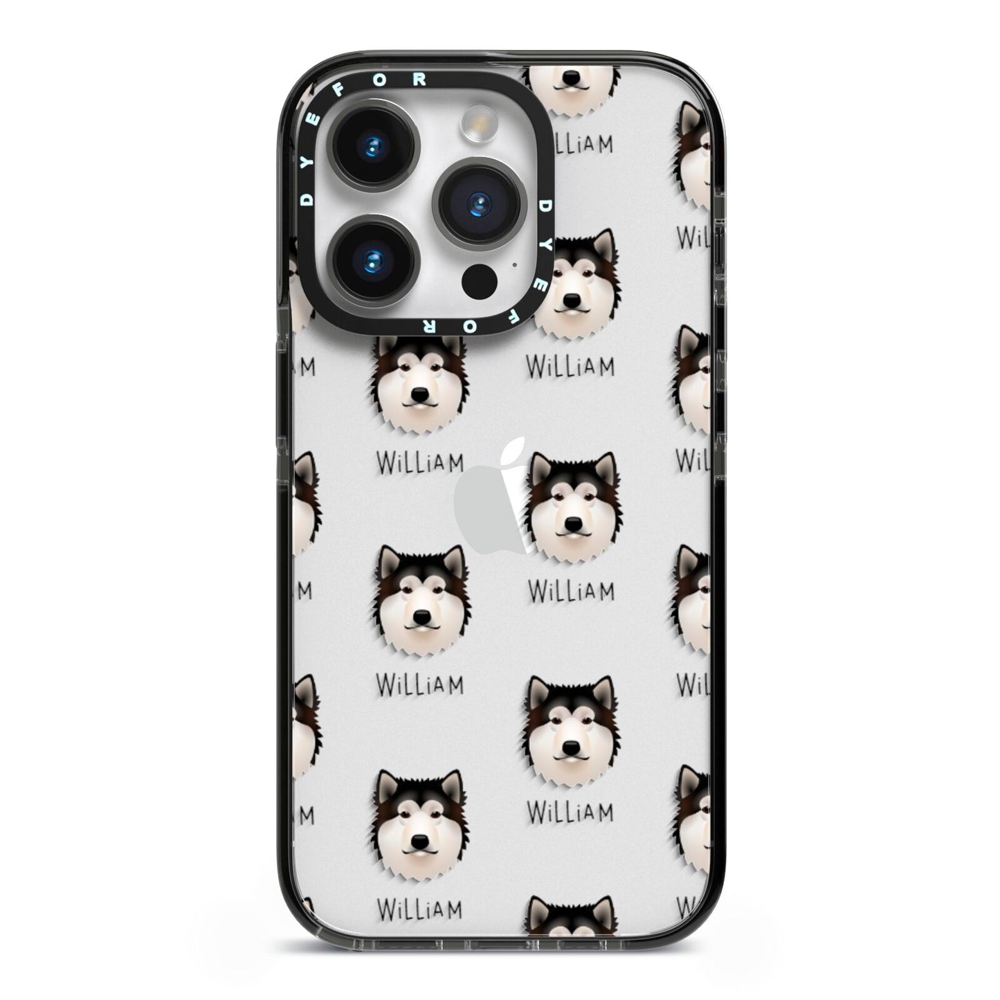 Alaskan Malamute Icon with Name iPhone 14 Pro Black Impact Case on Silver phone