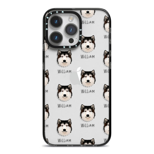 Alaskan Malamute Icon with Name iPhone 14 Pro Max Black Impact Case on Silver phone
