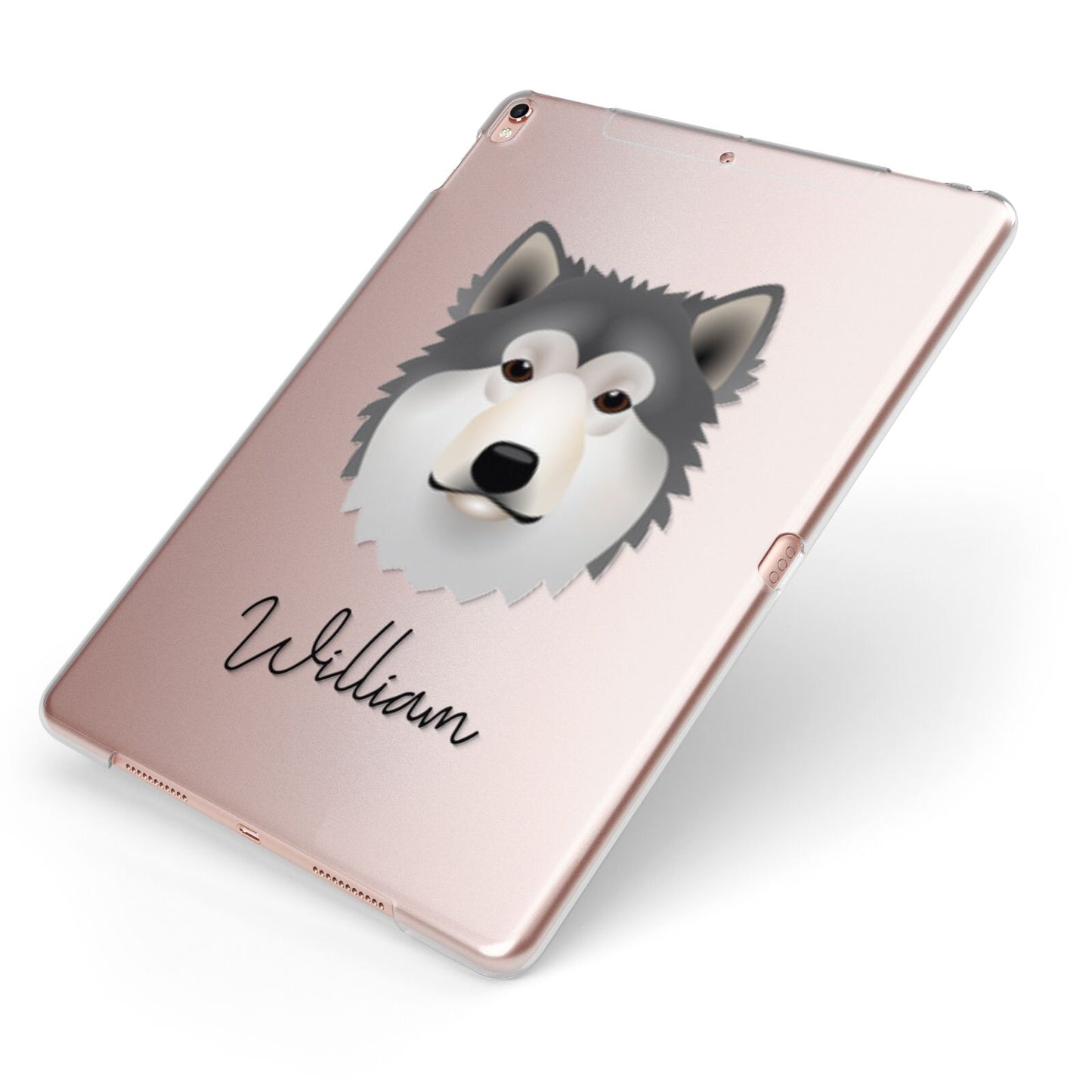 Alaskan Malamute Personalised Apple iPad Case on Rose Gold iPad Side View