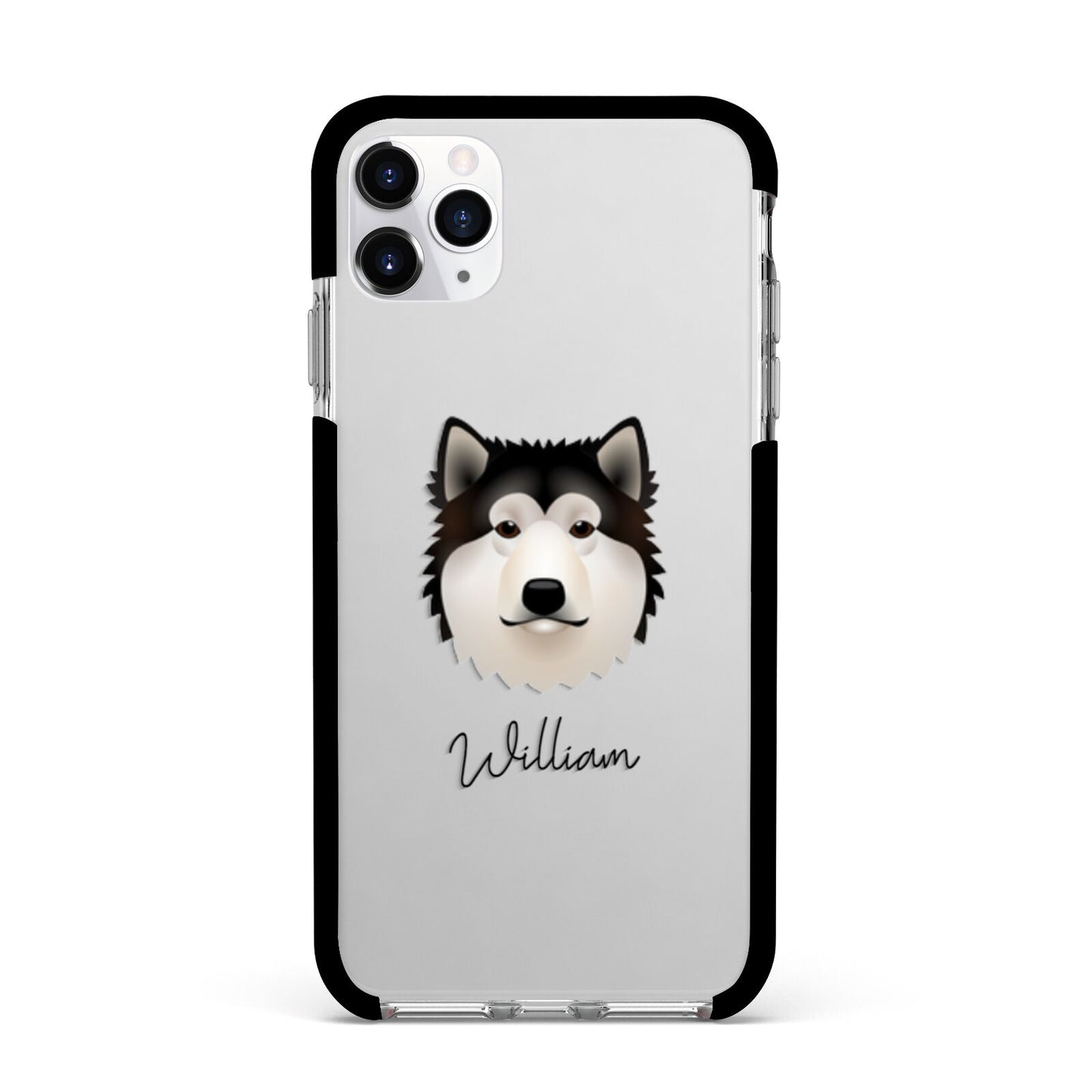 Alaskan Malamute Personalised Apple iPhone 11 Pro Max in Silver with Black Impact Case