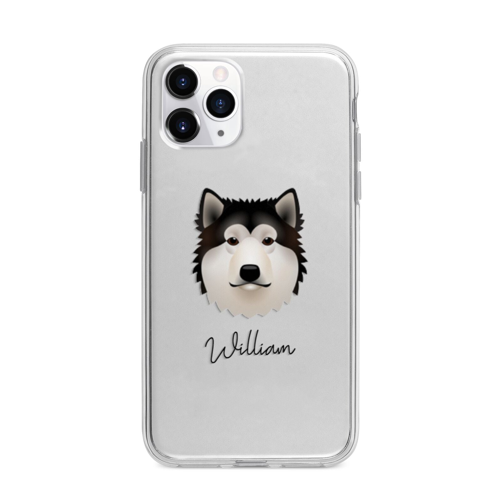 Alaskan Malamute Personalised Apple iPhone 11 Pro Max in Silver with Bumper Case