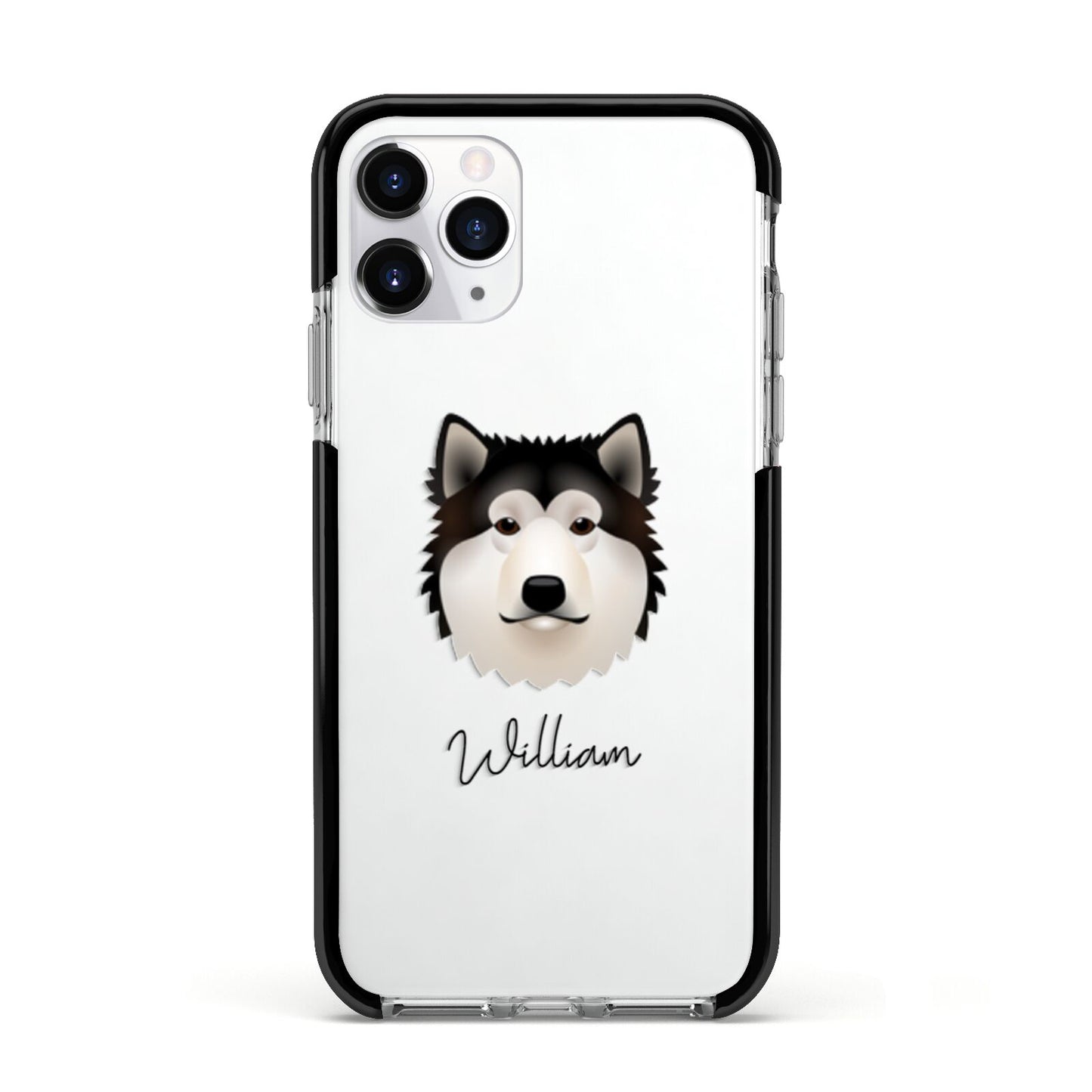 Alaskan Malamute Personalised Apple iPhone 11 Pro in Silver with Black Impact Case