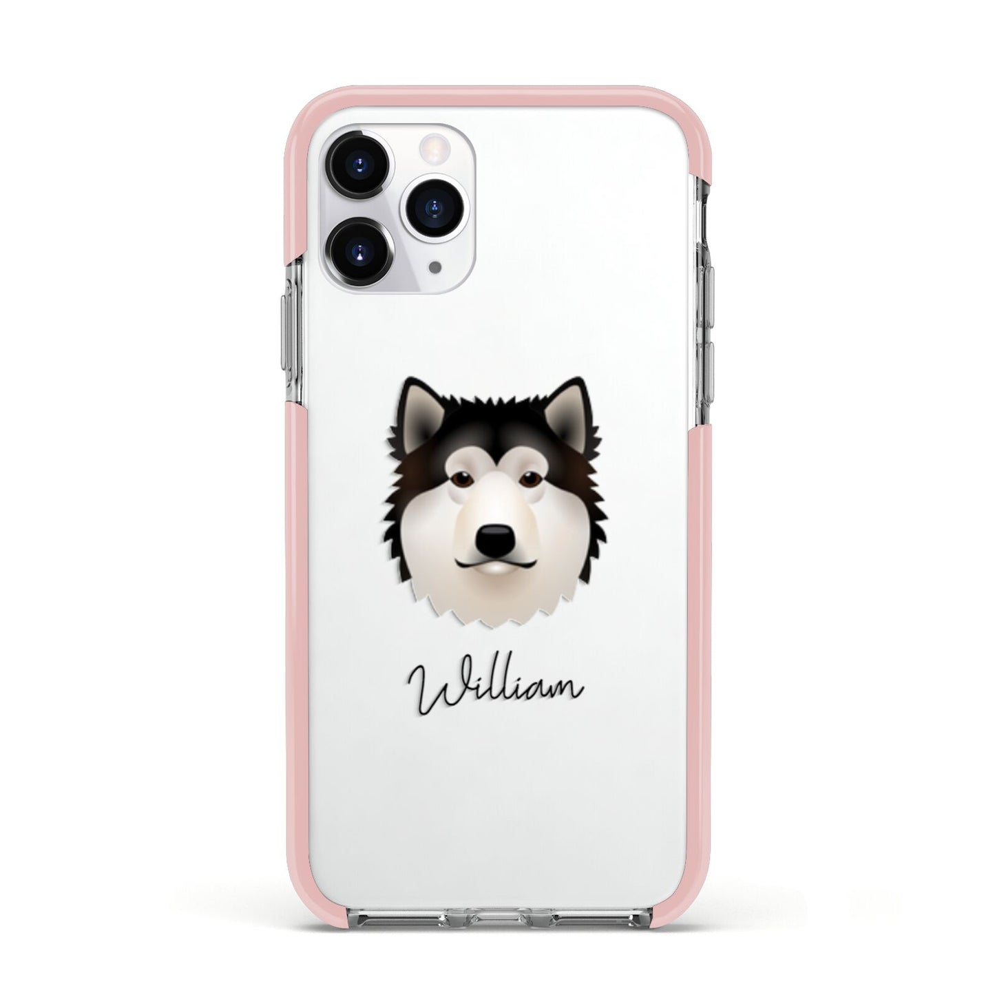Alaskan Malamute Personalised Apple iPhone 11 Pro in Silver with Pink Impact Case