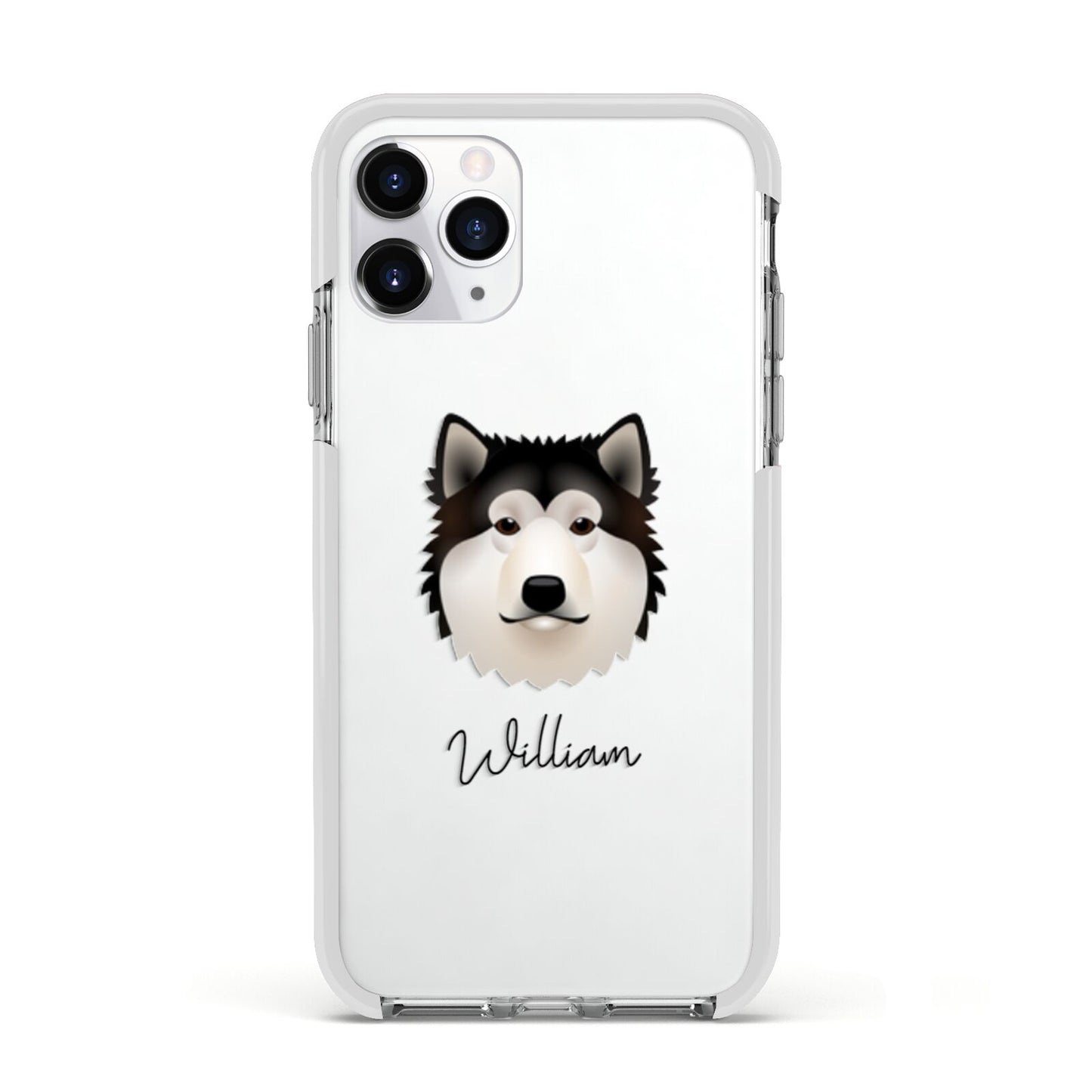 Alaskan Malamute Personalised Apple iPhone 11 Pro in Silver with White Impact Case