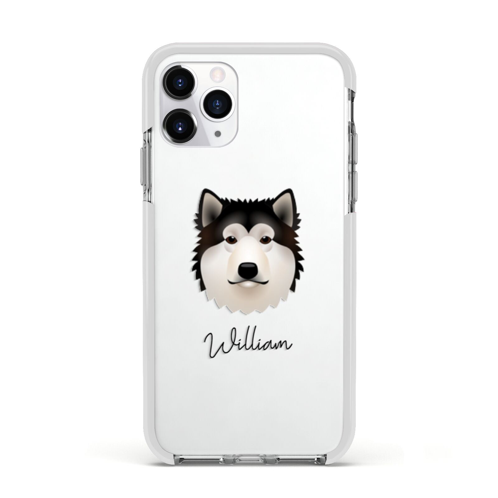 Alaskan Malamute Personalised Apple iPhone 11 Pro in Silver with White Impact Case