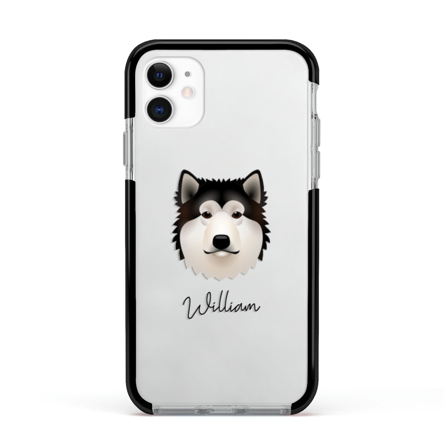 Alaskan Malamute Personalised Apple iPhone 11 in White with Black Impact Case