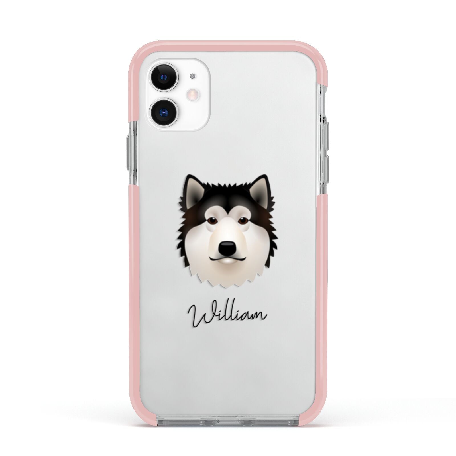 Alaskan Malamute Personalised Apple iPhone 11 in White with Pink Impact Case