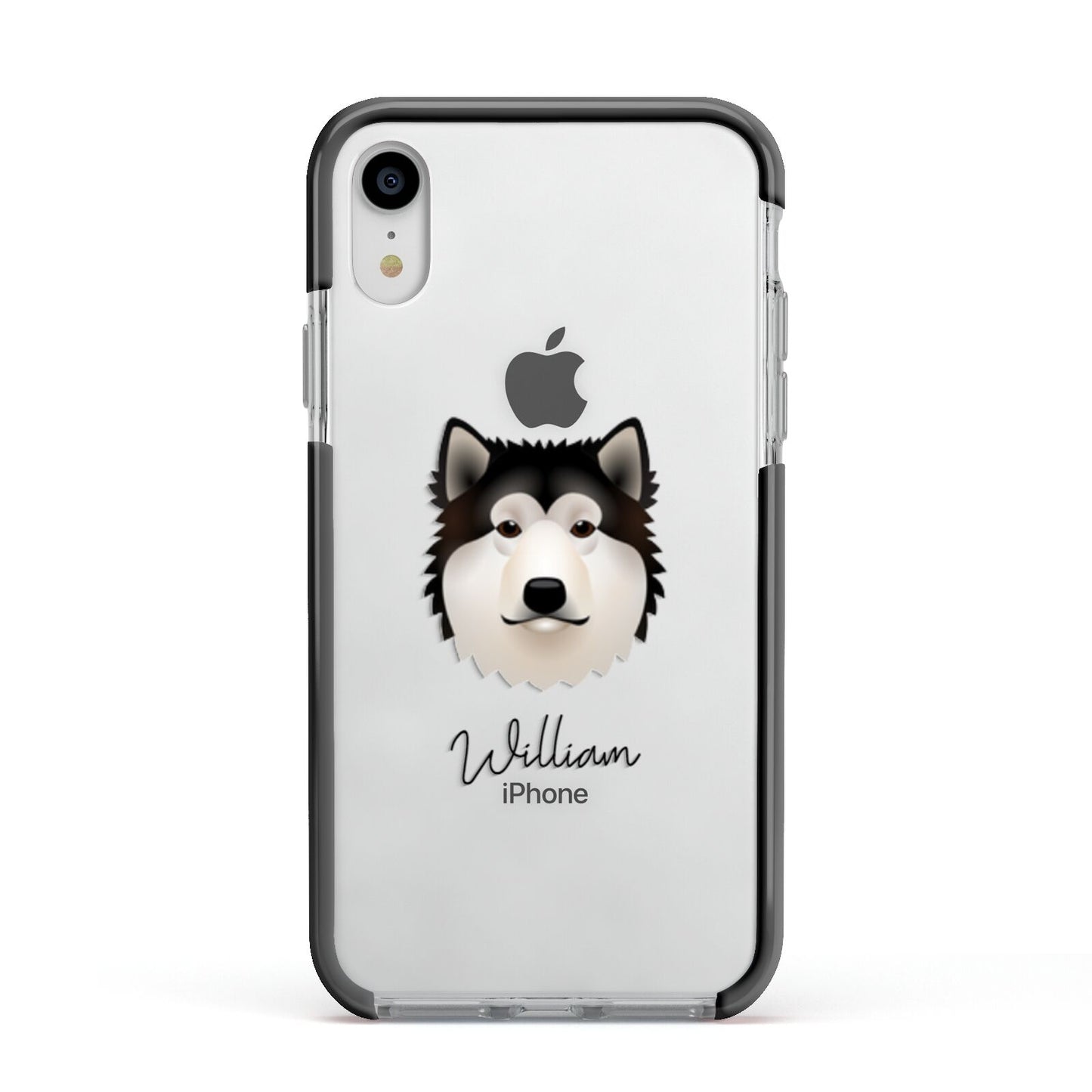 Alaskan Malamute Personalised Apple iPhone XR Impact Case Black Edge on Silver Phone