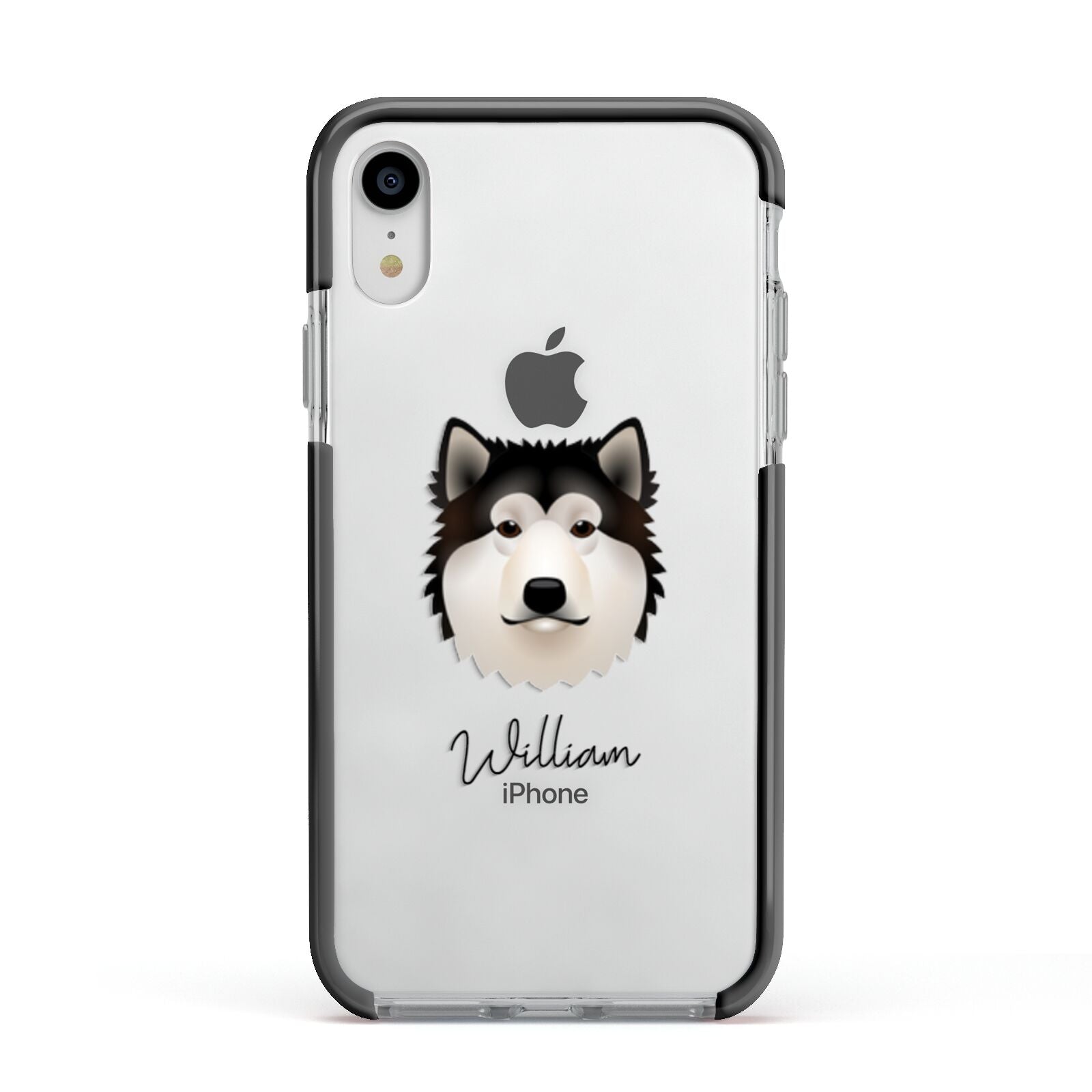 Alaskan Malamute Personalised Apple iPhone XR Impact Case Black Edge on Silver Phone