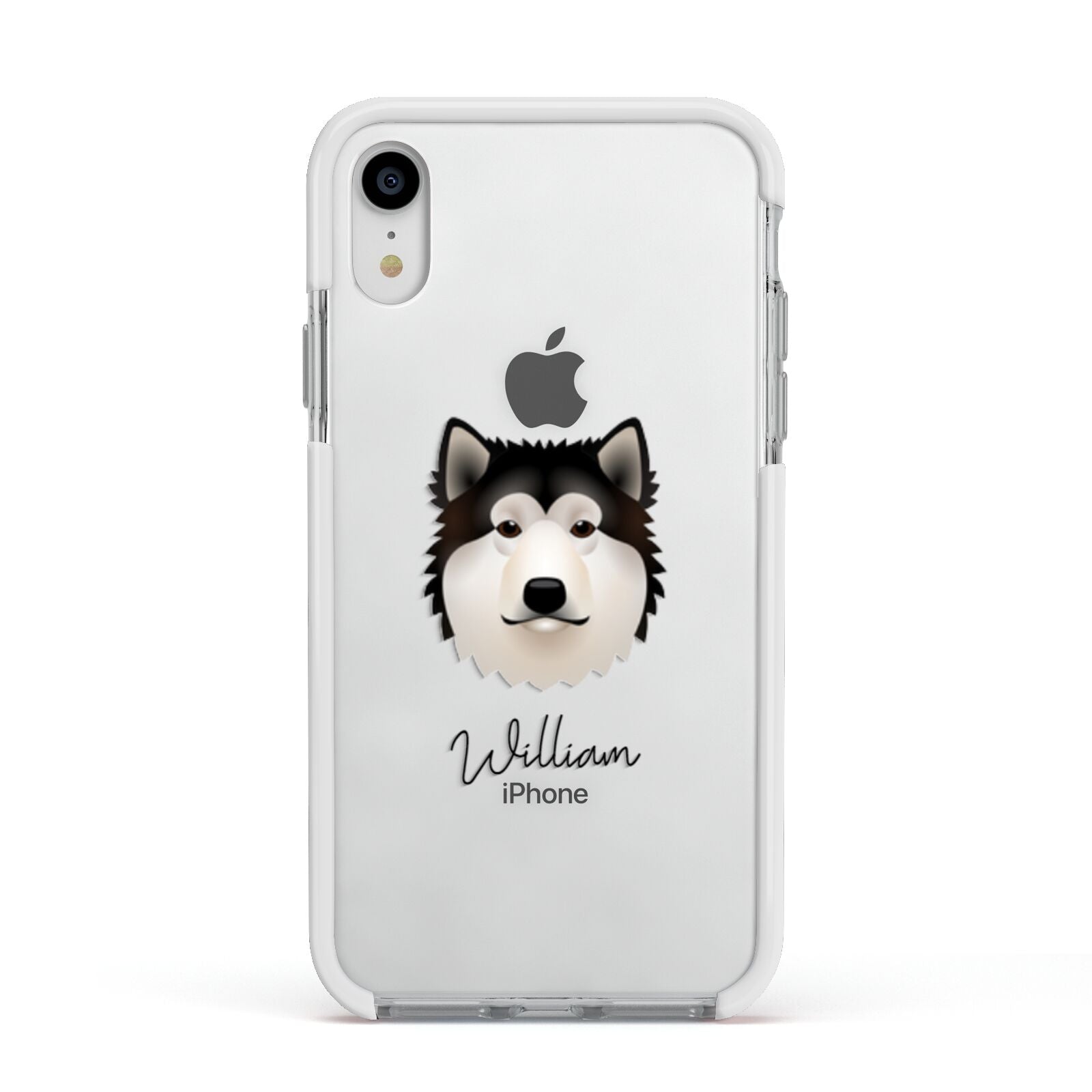 Alaskan Malamute Personalised Apple iPhone XR Impact Case White Edge on Silver Phone