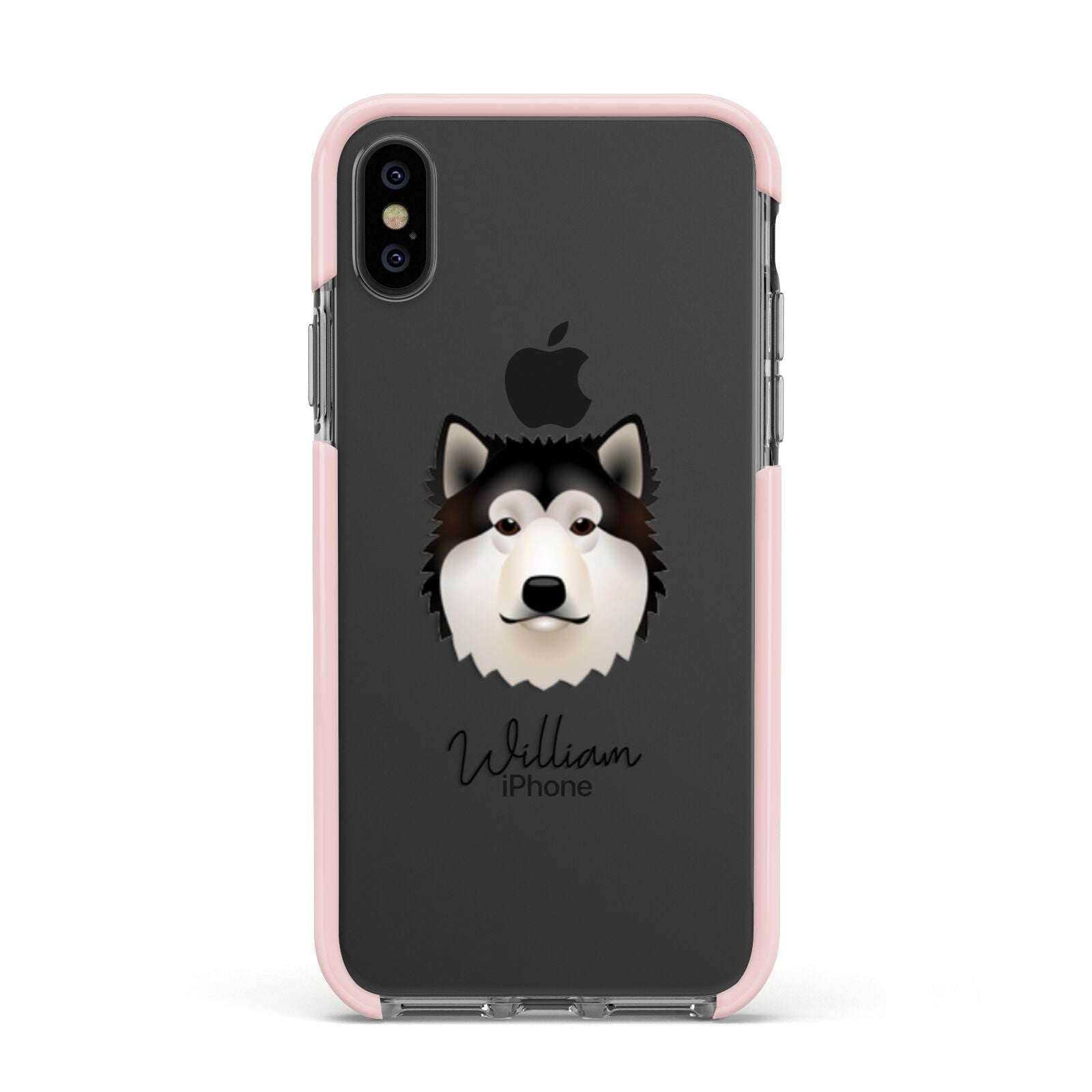 Alaskan Malamute Personalised Apple iPhone Xs Impact Case Pink Edge on Black Phone
