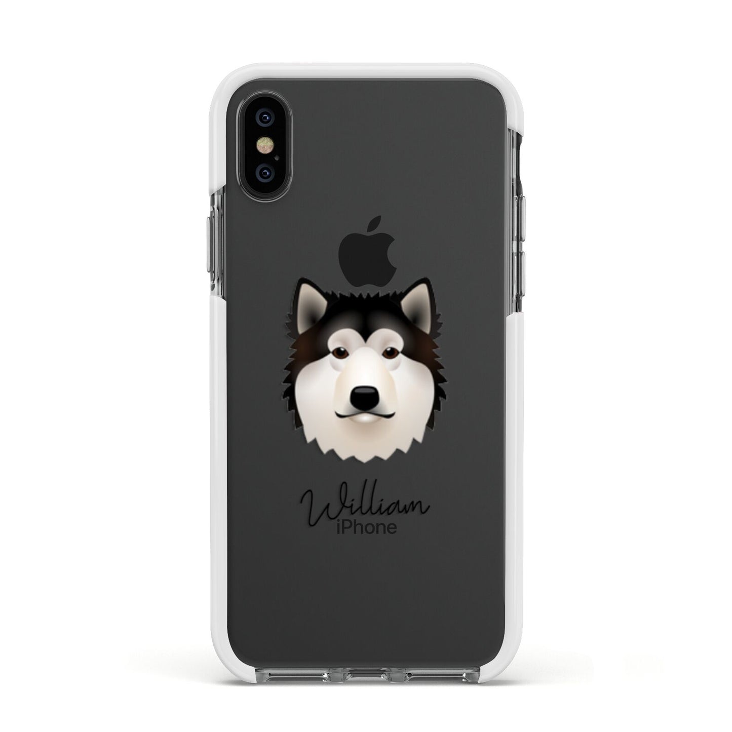 Alaskan Malamute Personalised Apple iPhone Xs Impact Case White Edge on Black Phone