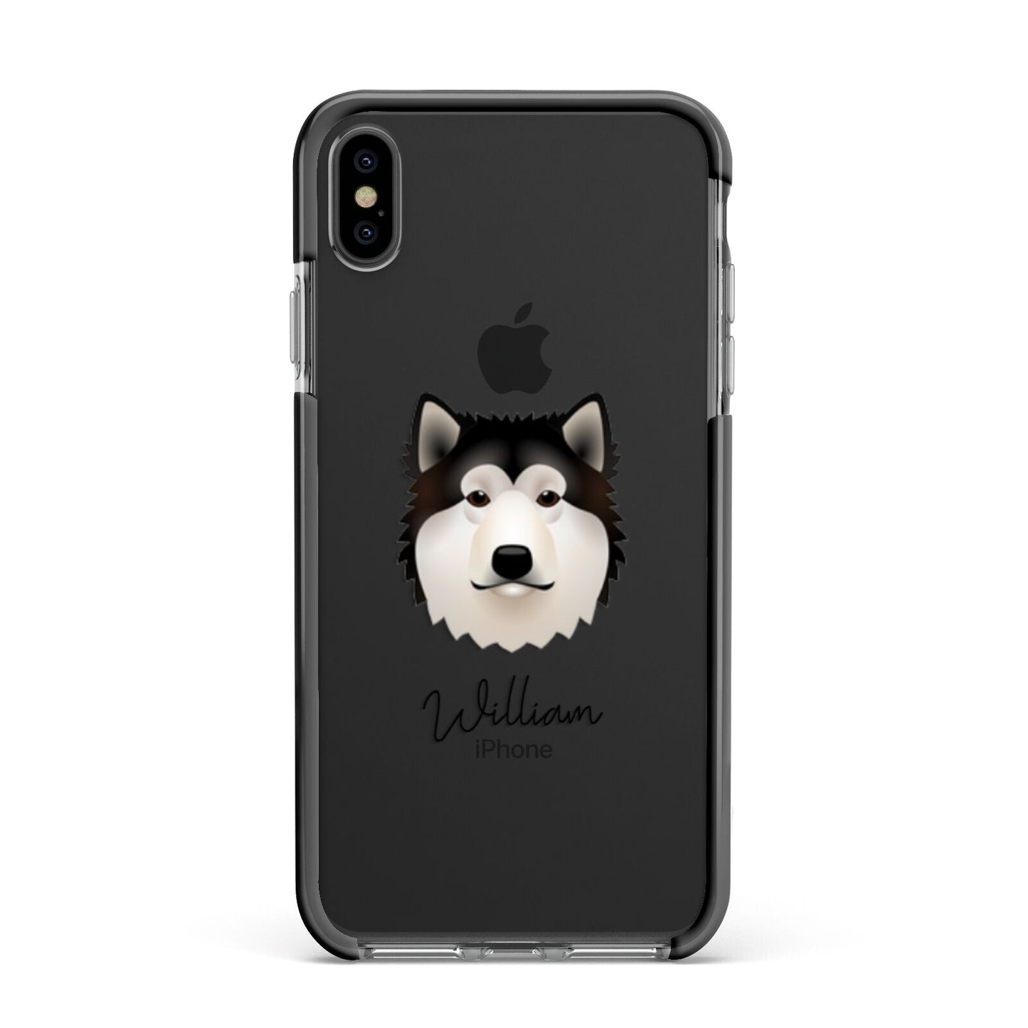 Alaskan Malamute Personalised Apple iPhone Xs Max Impact Case Black Edge on Black Phone