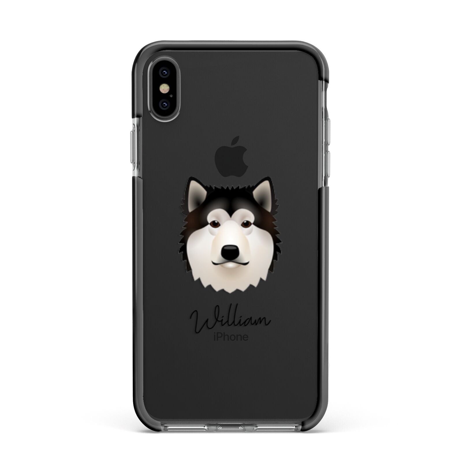 Alaskan Malamute Personalised Apple iPhone Xs Max Impact Case Black Edge on Black Phone