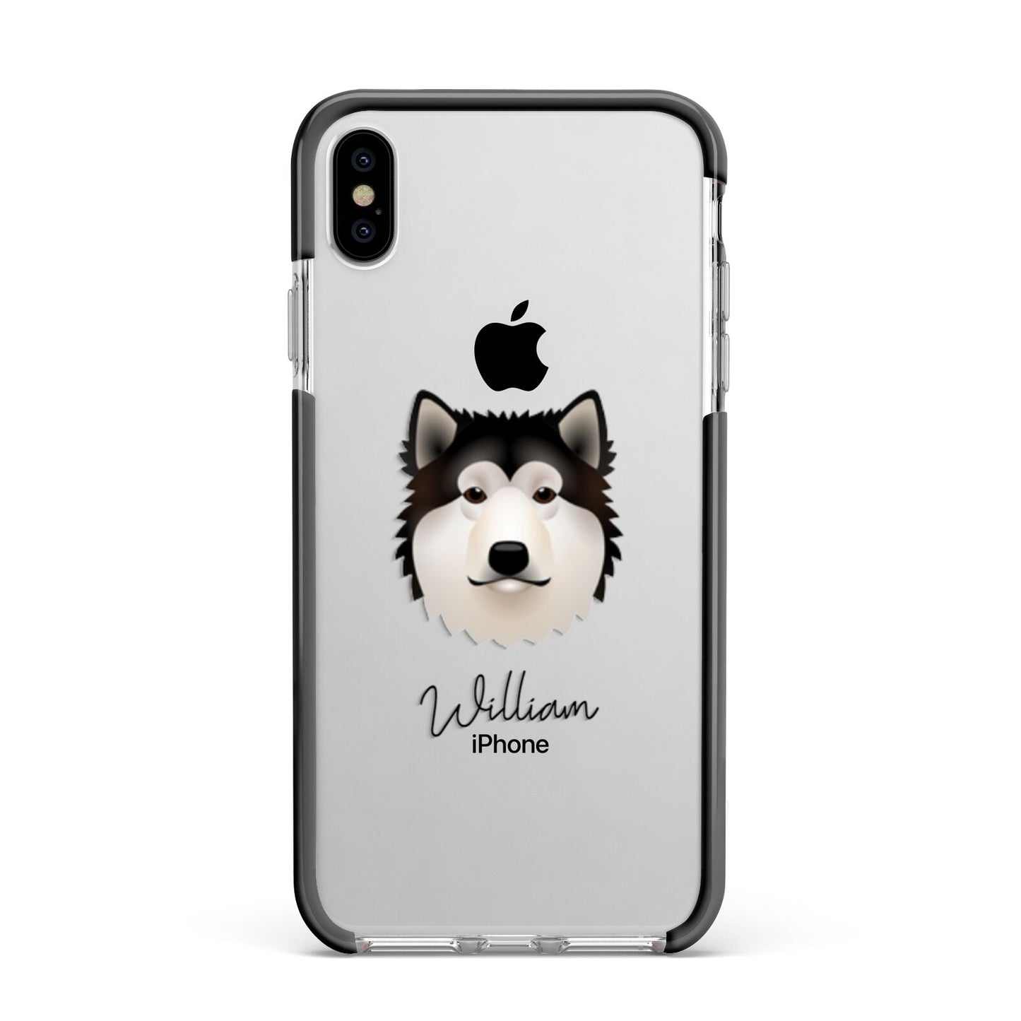 Alaskan Malamute Personalised Apple iPhone Xs Max Impact Case Black Edge on Silver Phone