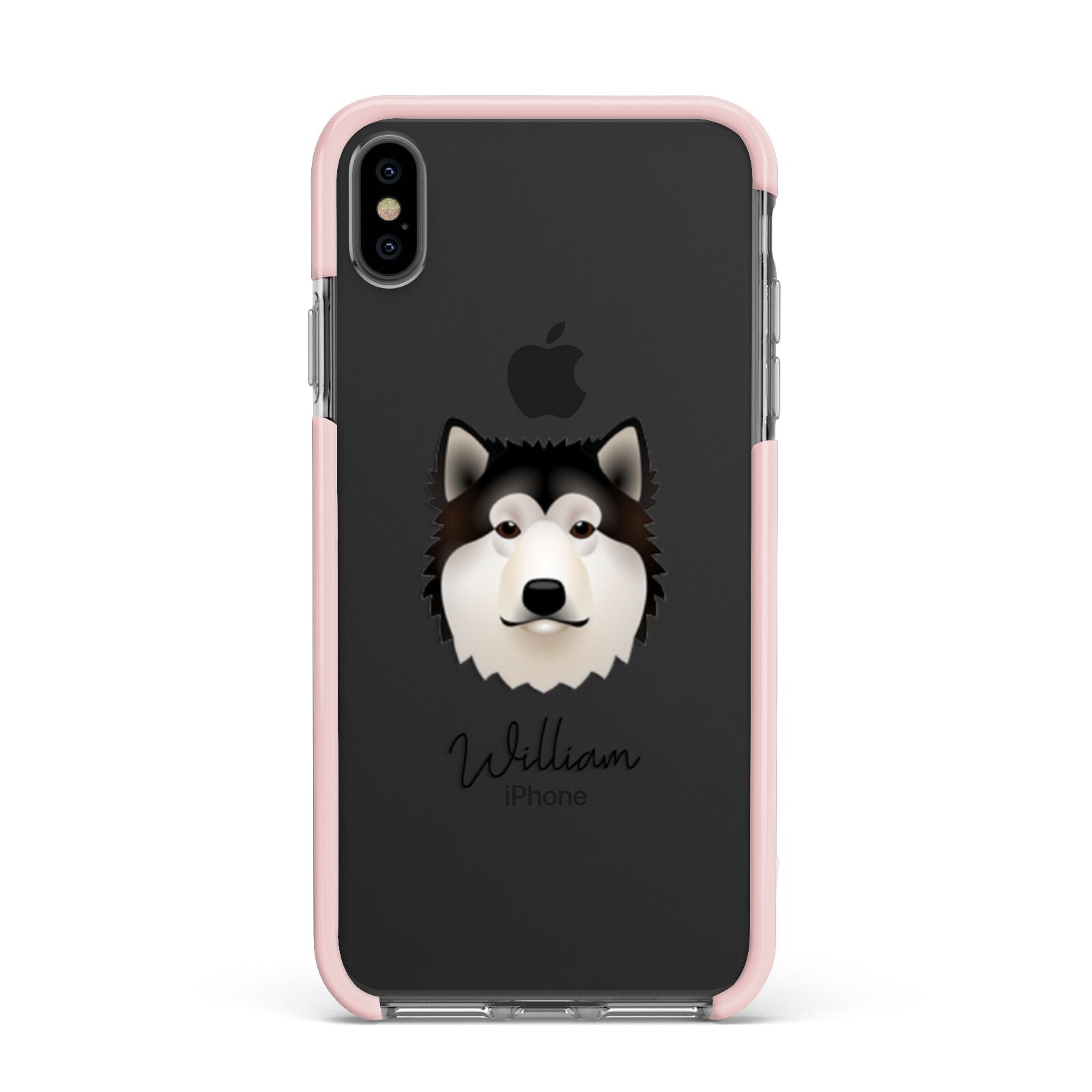 Alaskan Malamute Personalised Apple iPhone Xs Max Impact Case Pink Edge on Black Phone