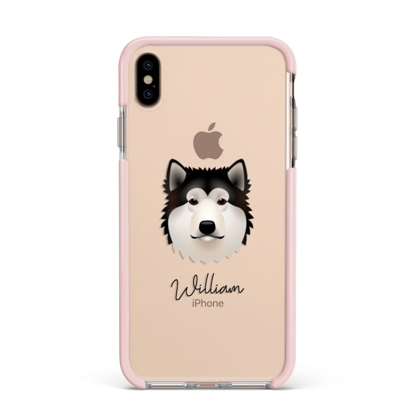 Alaskan Malamute Personalised Apple iPhone Xs Max Impact Case Pink Edge on Gold Phone
