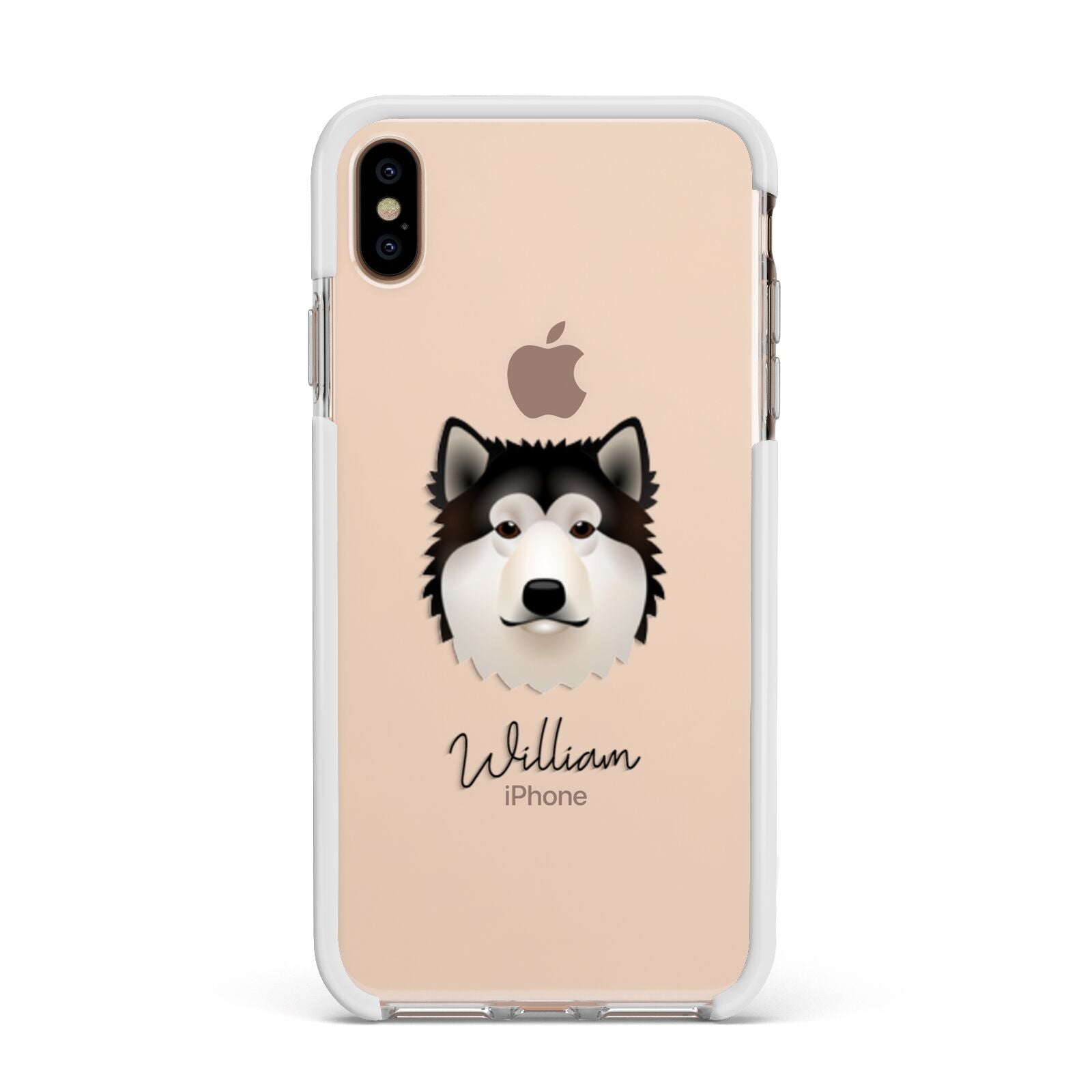 Alaskan Malamute Personalised Apple iPhone Xs Max Impact Case White Edge on Gold Phone