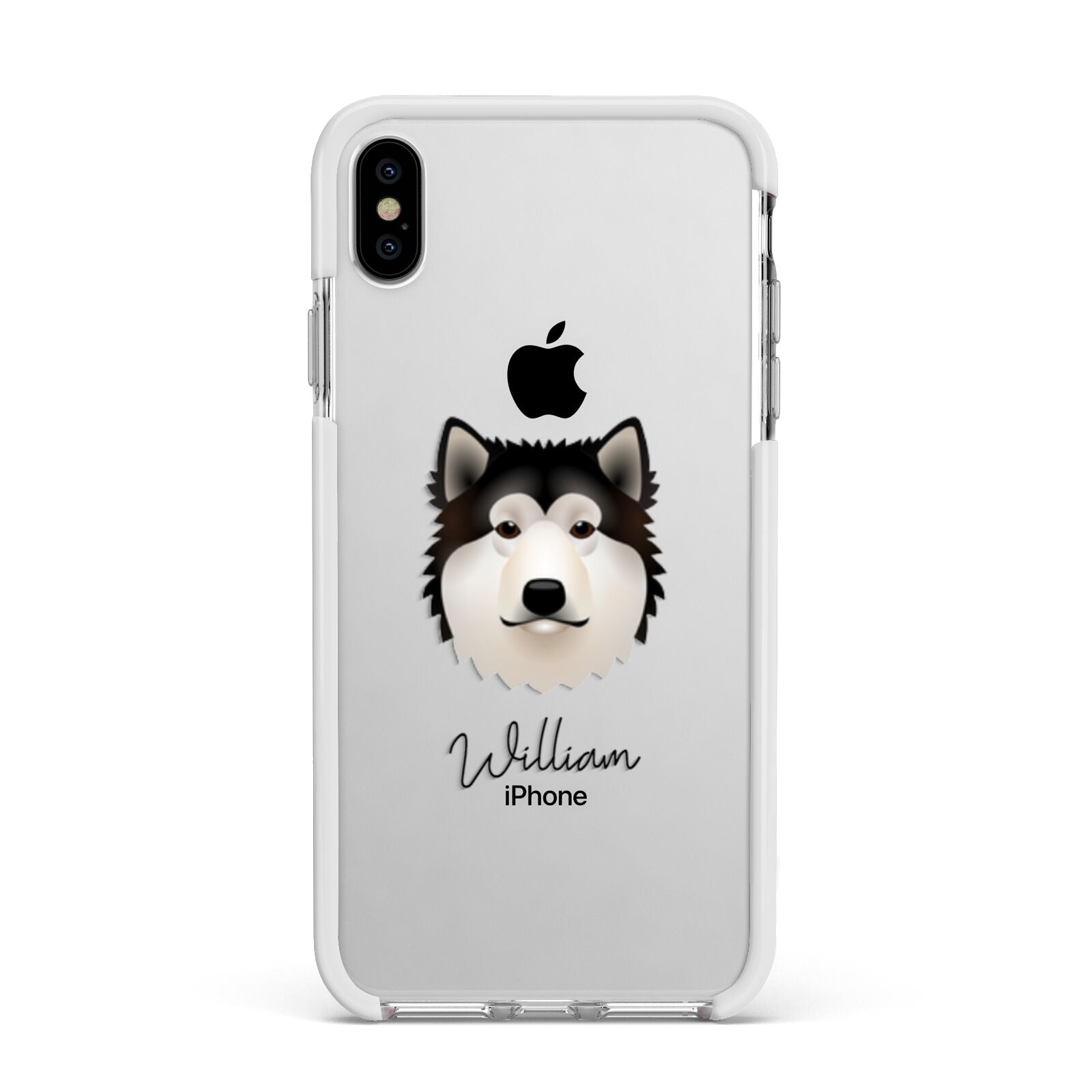 Alaskan Malamute Personalised Apple iPhone Xs Max Impact Case White Edge on Silver Phone