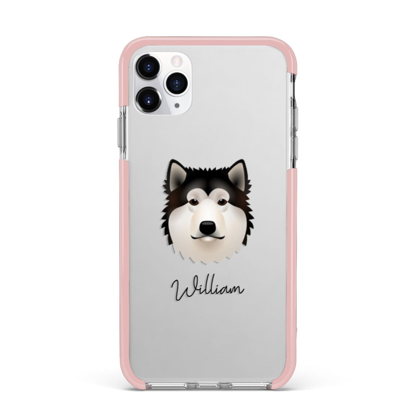 Alaskan Malamute Personalised iPhone 11 Pro Max Impact Pink Edge Case