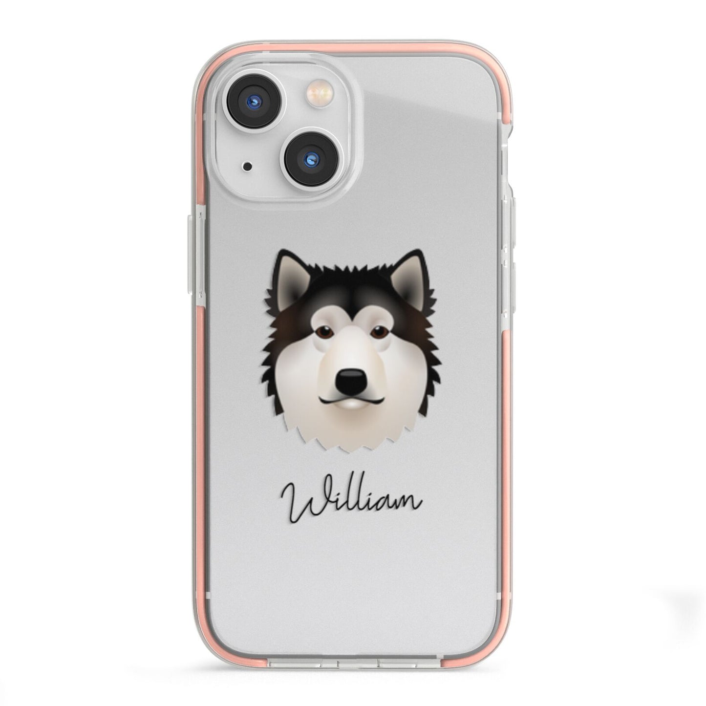 Alaskan Malamute Personalised iPhone 13 Mini TPU Impact Case with Pink Edges