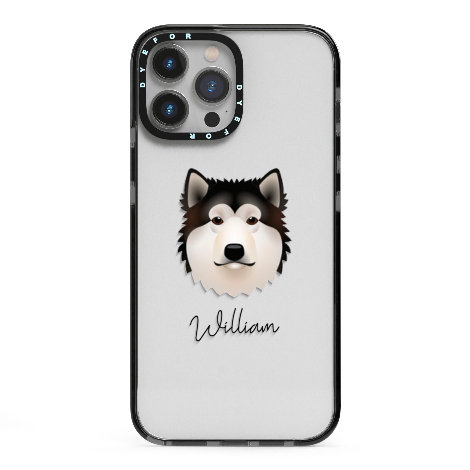 Alaskan Malamute Personalised iPhone 13 Pro Max Black Impact Case on Silver phone