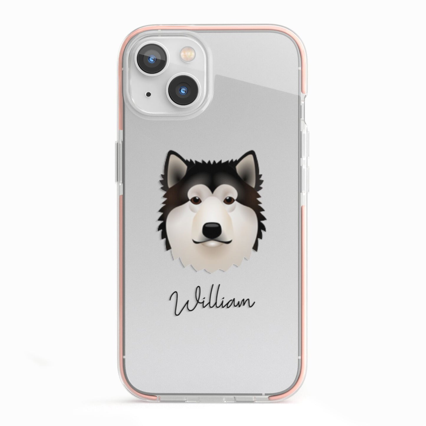 Alaskan Malamute Personalised iPhone 13 TPU Impact Case with Pink Edges