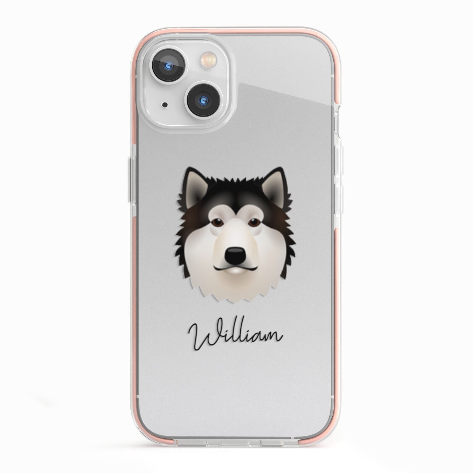 Alaskan Malamute Personalised iPhone 13 TPU Impact Case with Pink Edges