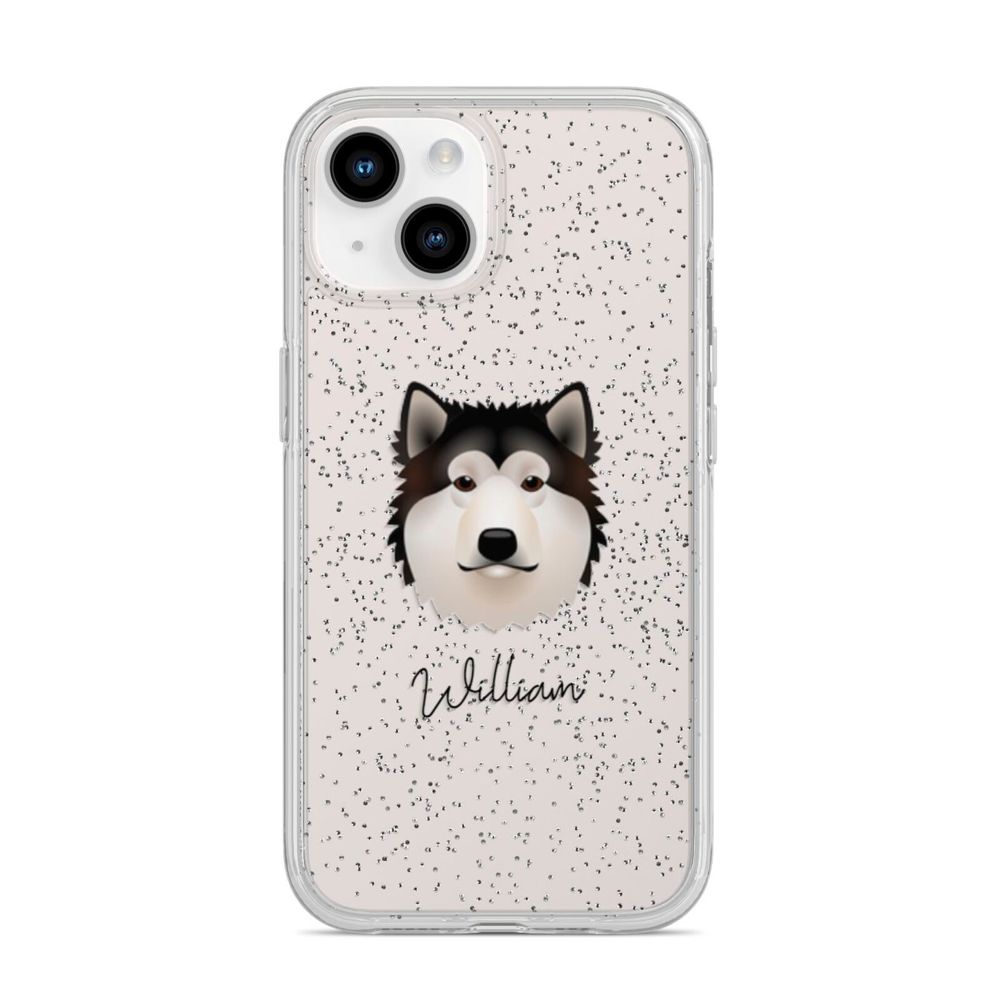 Alaskan Malamute Personalised iPhone 14 Glitter Tough Case Starlight