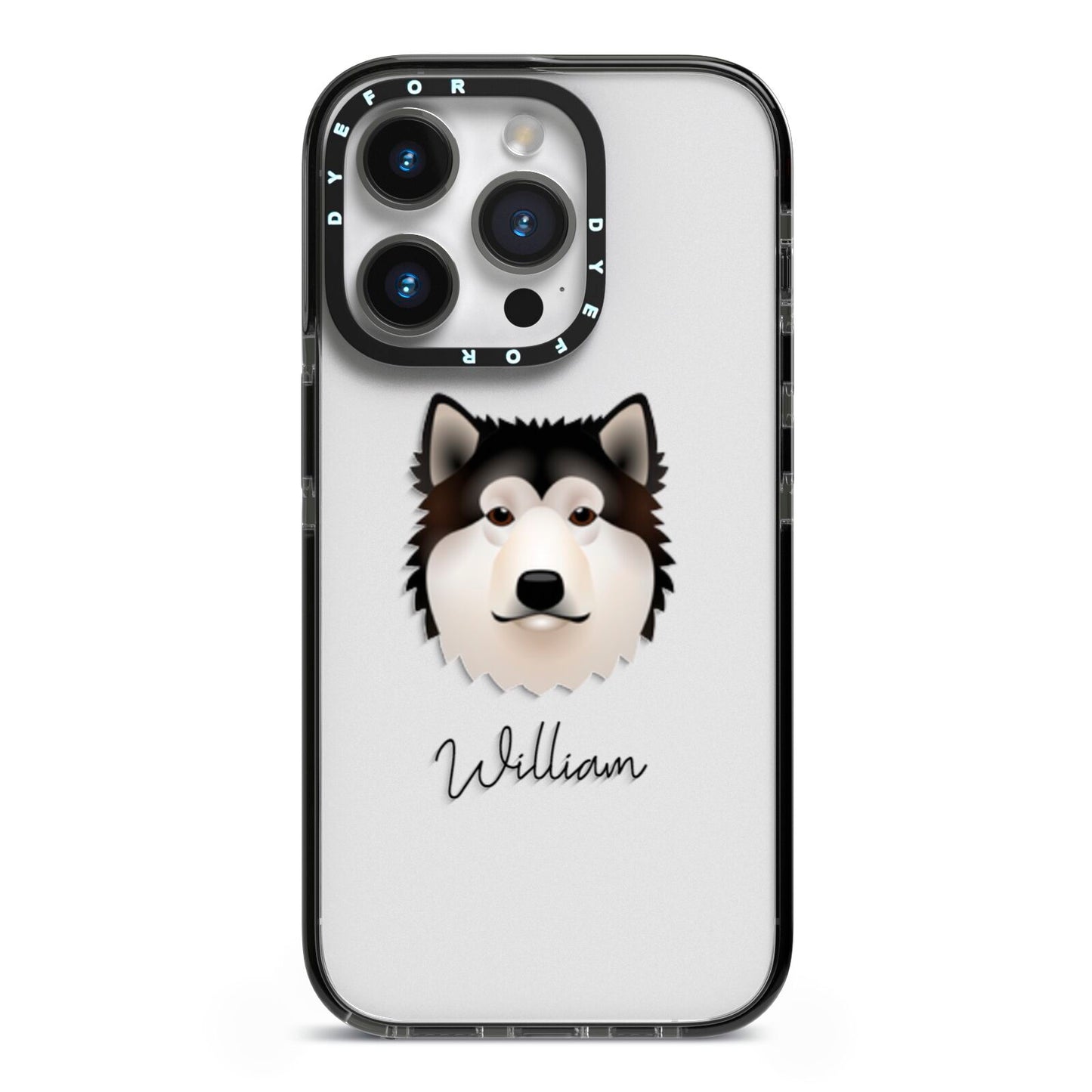 Alaskan Malamute Personalised iPhone 14 Pro Black Impact Case on Silver phone