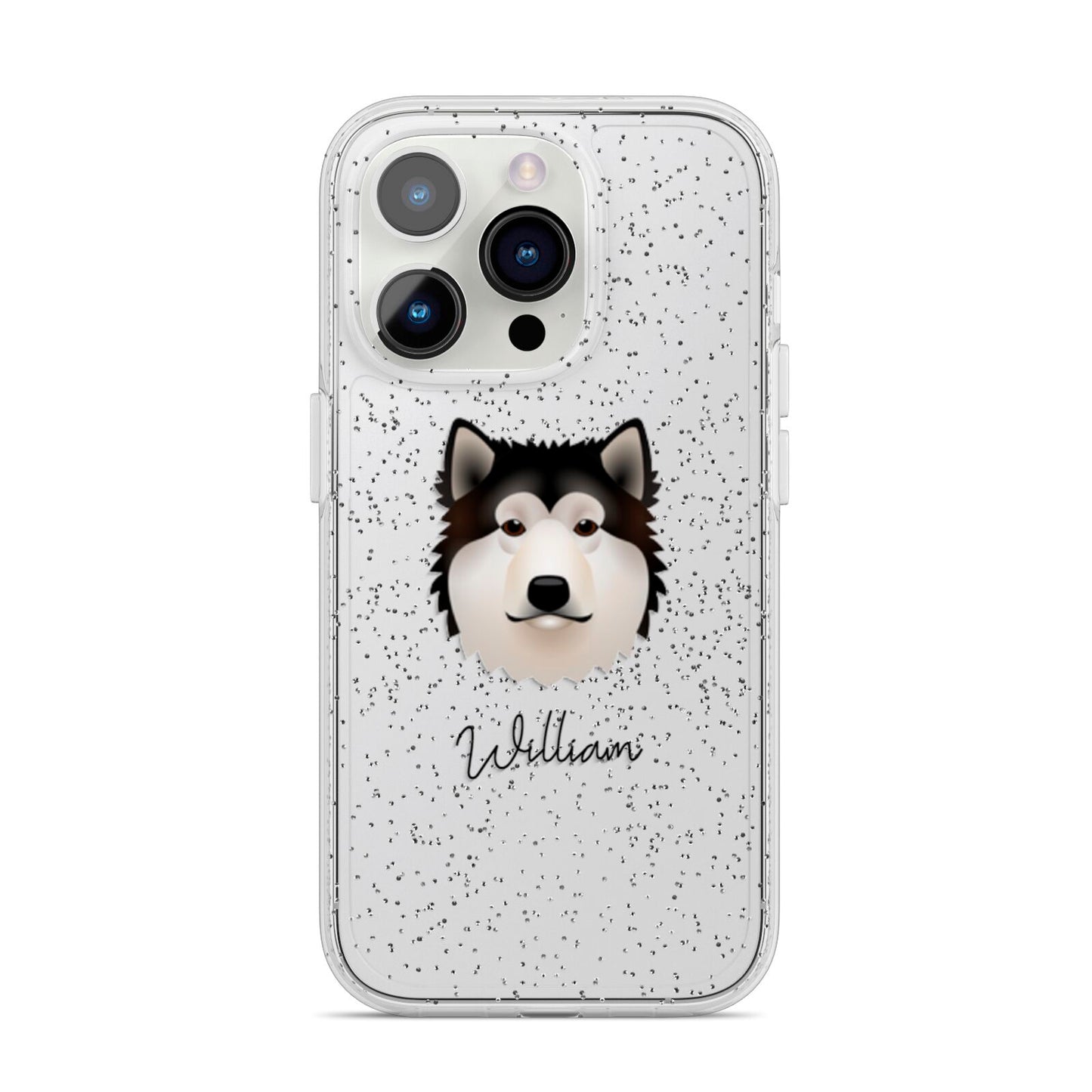 Alaskan Malamute Personalised iPhone 14 Pro Glitter Tough Case Silver