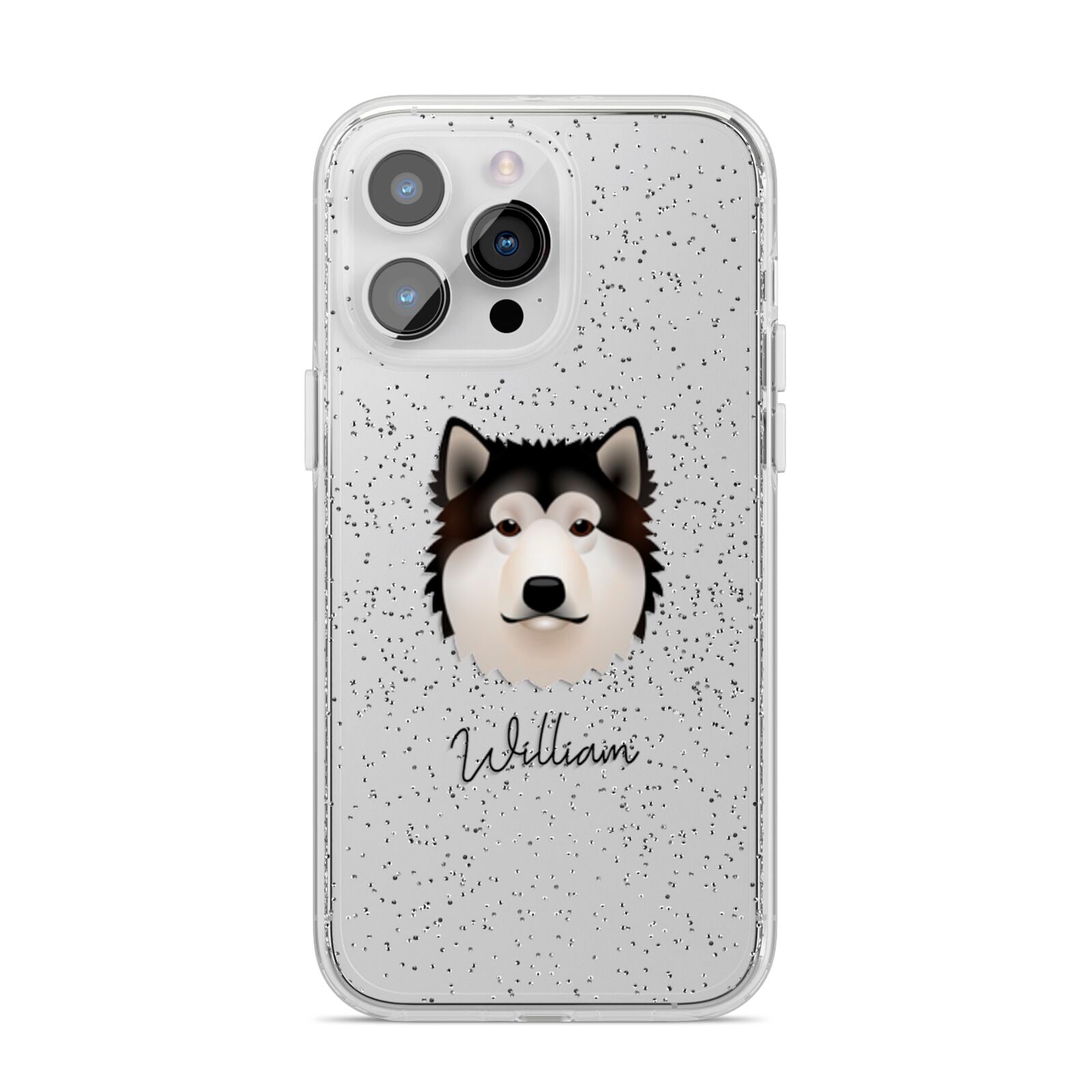 Alaskan Malamute Personalised iPhone 14 Pro Max Glitter Tough Case Silver