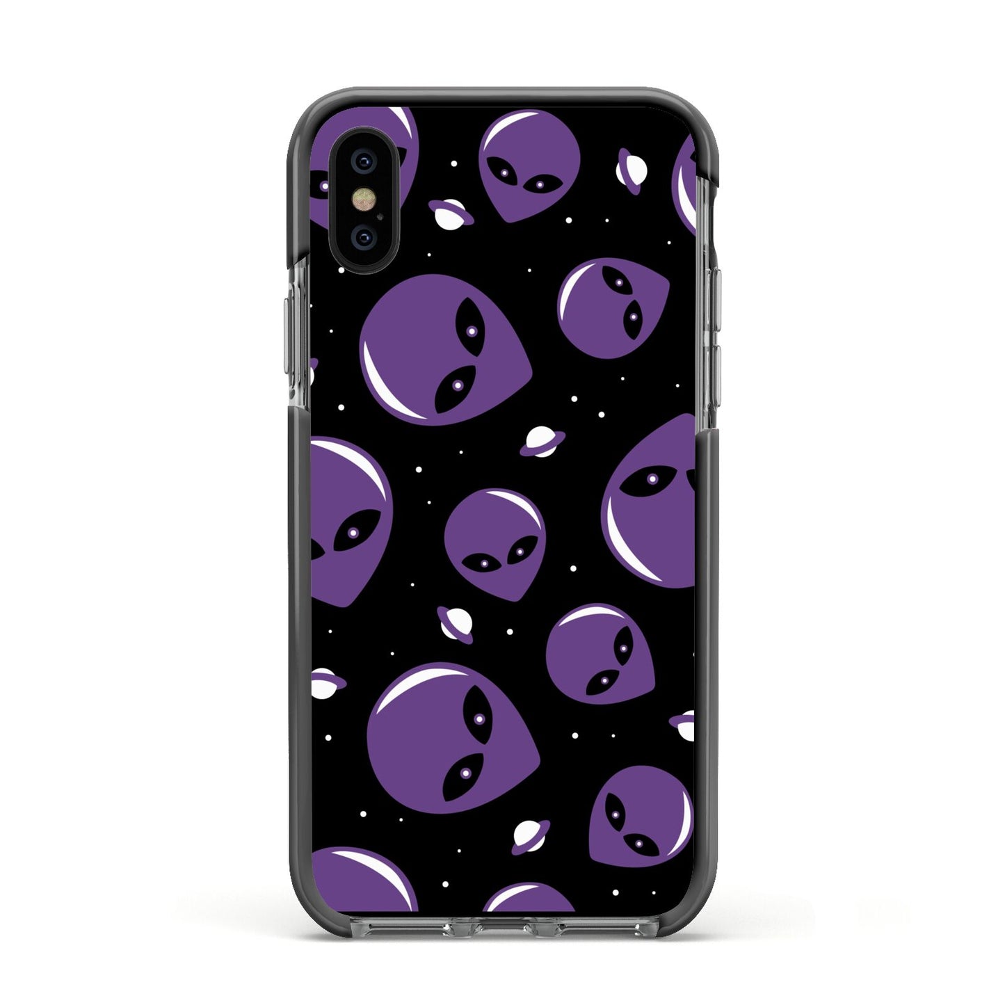 Alien Faces Apple iPhone Xs Impact Case Black Edge on Black Phone