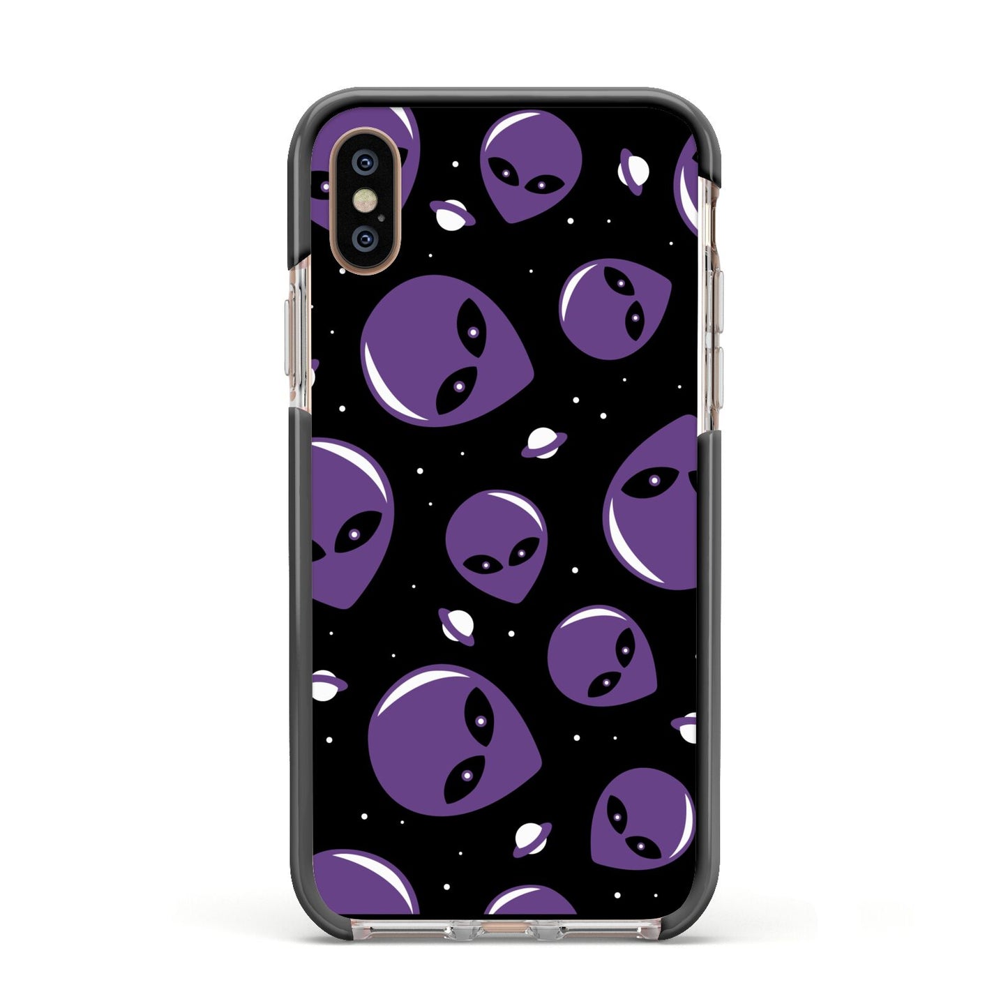 Alien Faces Apple iPhone Xs Impact Case Black Edge on Gold Phone